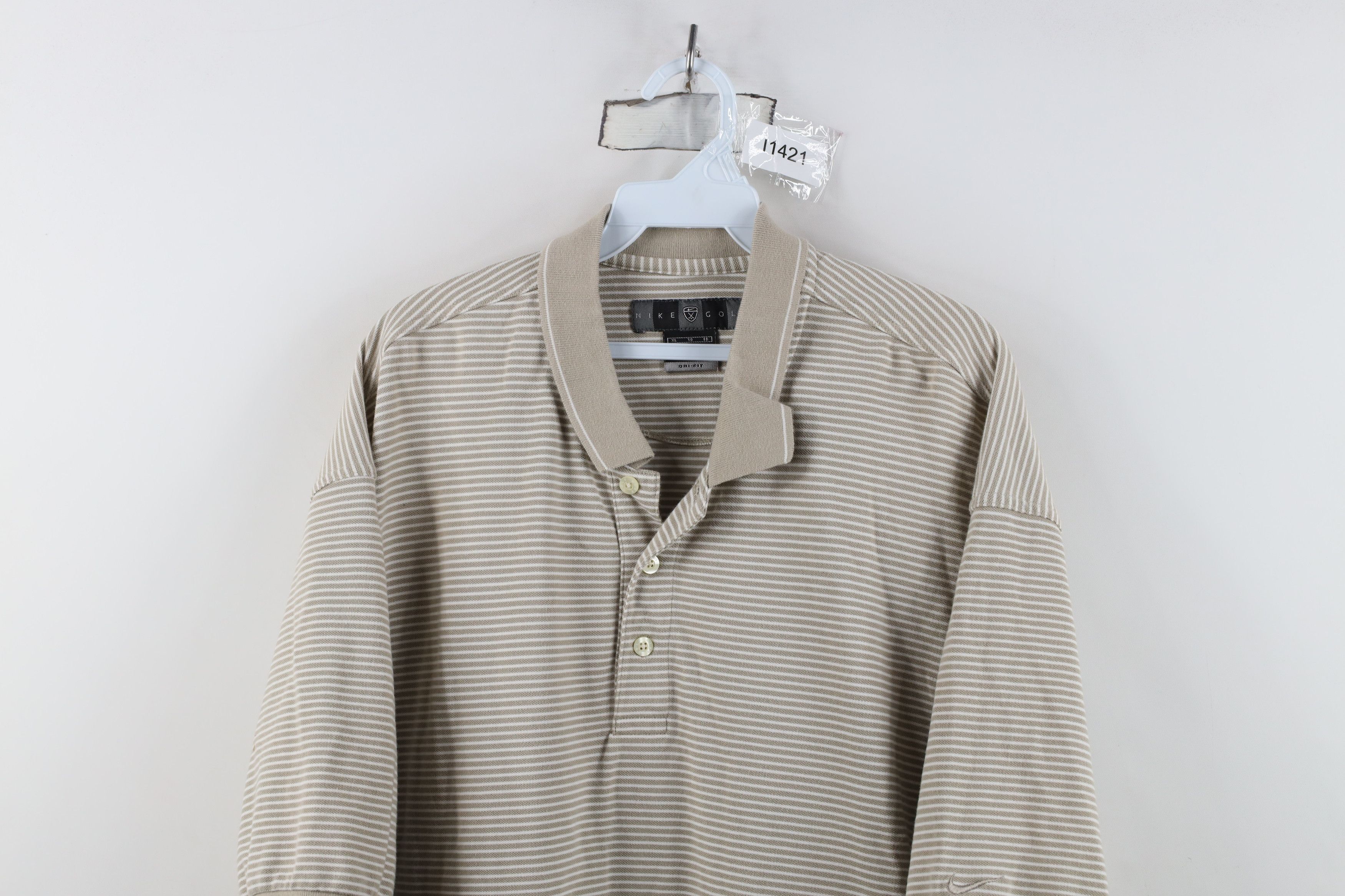 Nike Vintage Nike Golf Scott Mini Swoosh Striped Knit Polo Beige Size US XL / EU 56 / 4 - 2 Thumbnail