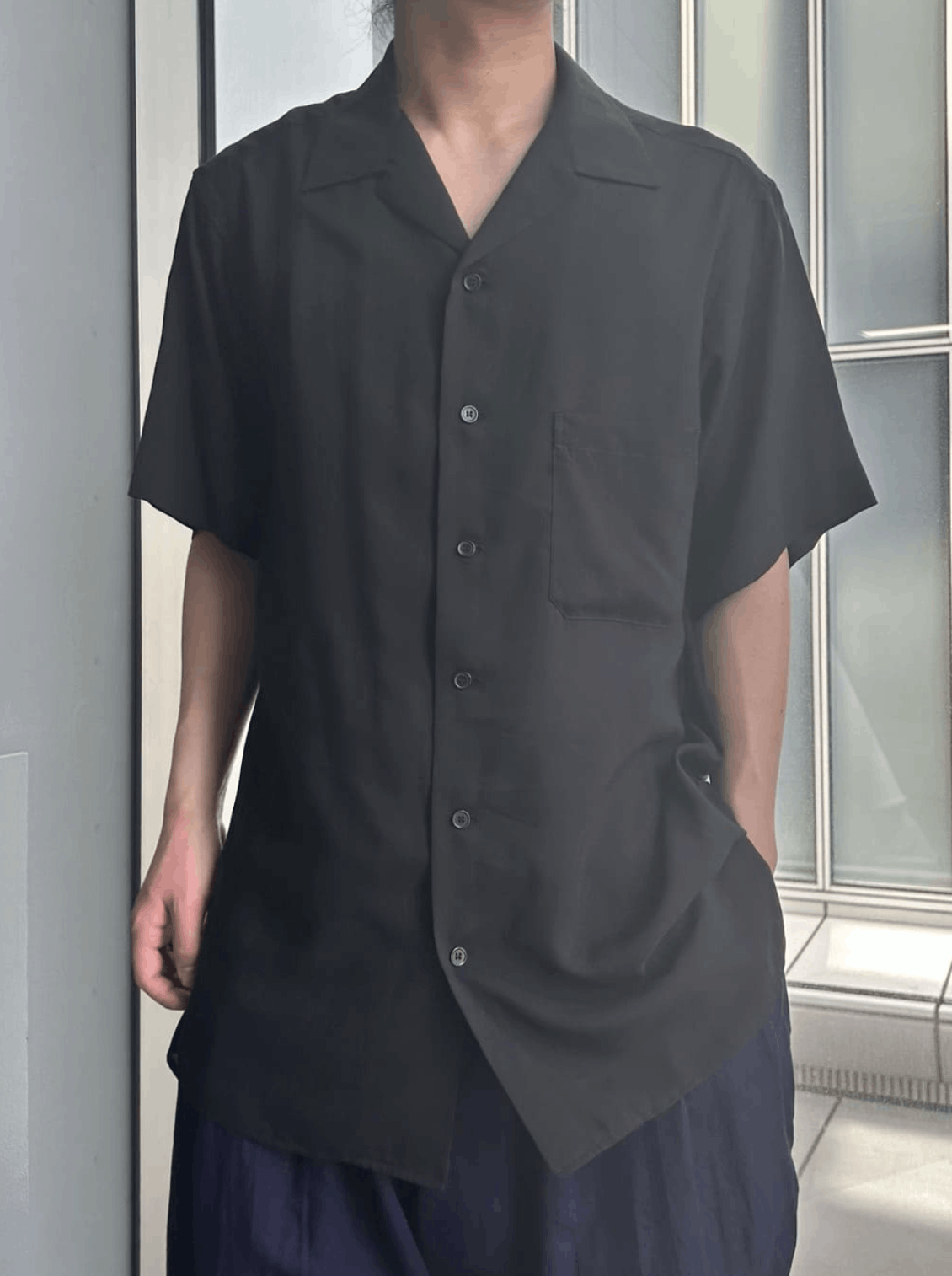 Yohji Yamamoto Yohji Yamamoto POUR HOMME - CELLULOSE OPEN COLLAR BLOUSE Size US L / EU 52-54 / 3 - 9 Thumbnail