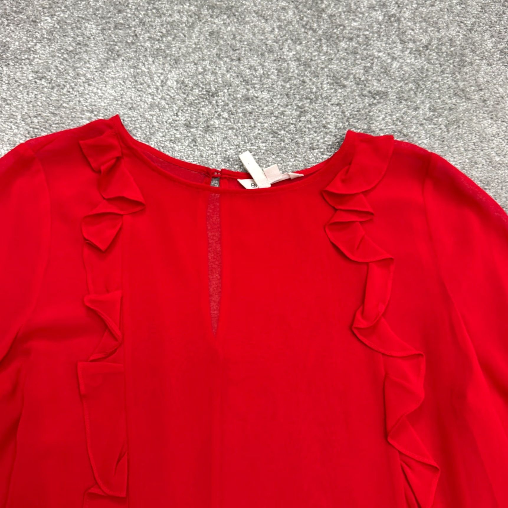 BCBGeneration BCBGeneration Dress Womens L Mini Red Long Sleeve Chiffon Ruffle Tiered Solid NWOT Size L / US 10 / IT 46 - 5 Thumbnail