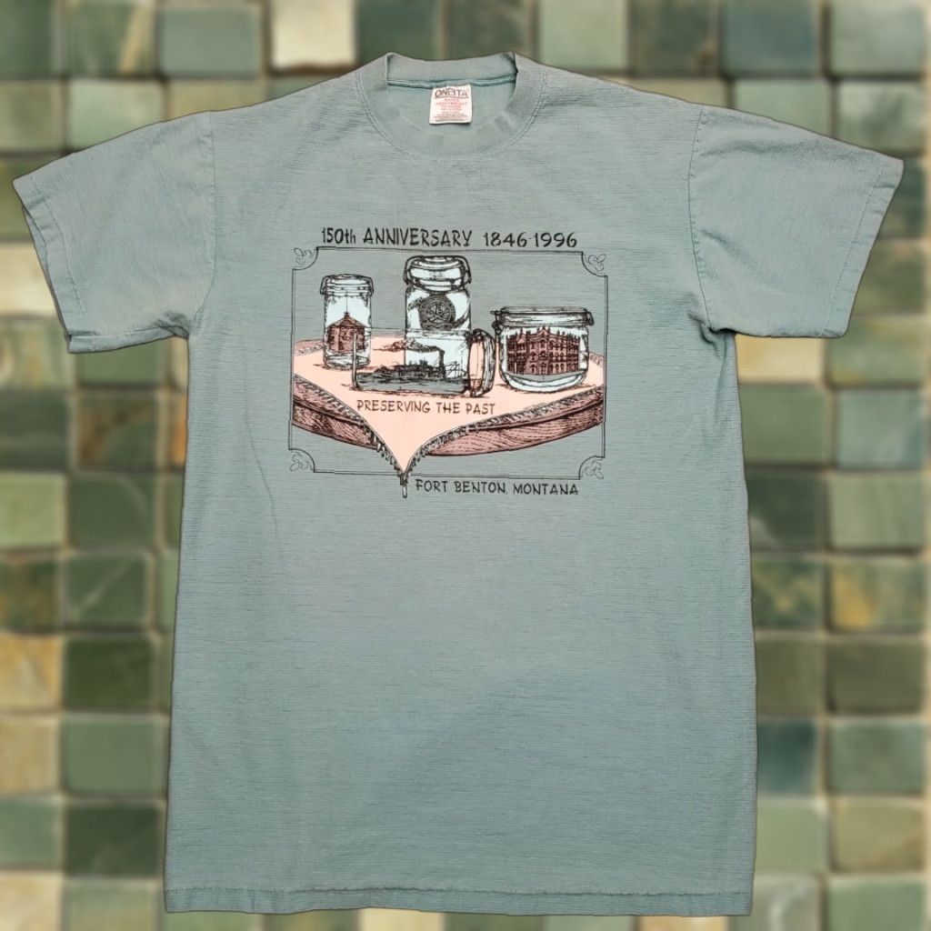 Vintage VINTAGE Fort Benton Montana Shirt Men M Green 90s Y2K 150th Single Stitch Crew Neck Cotton Graphic Print Solid Short Sleeve Size US M / EU 48-50 / 2 - 1 Thumbnail
