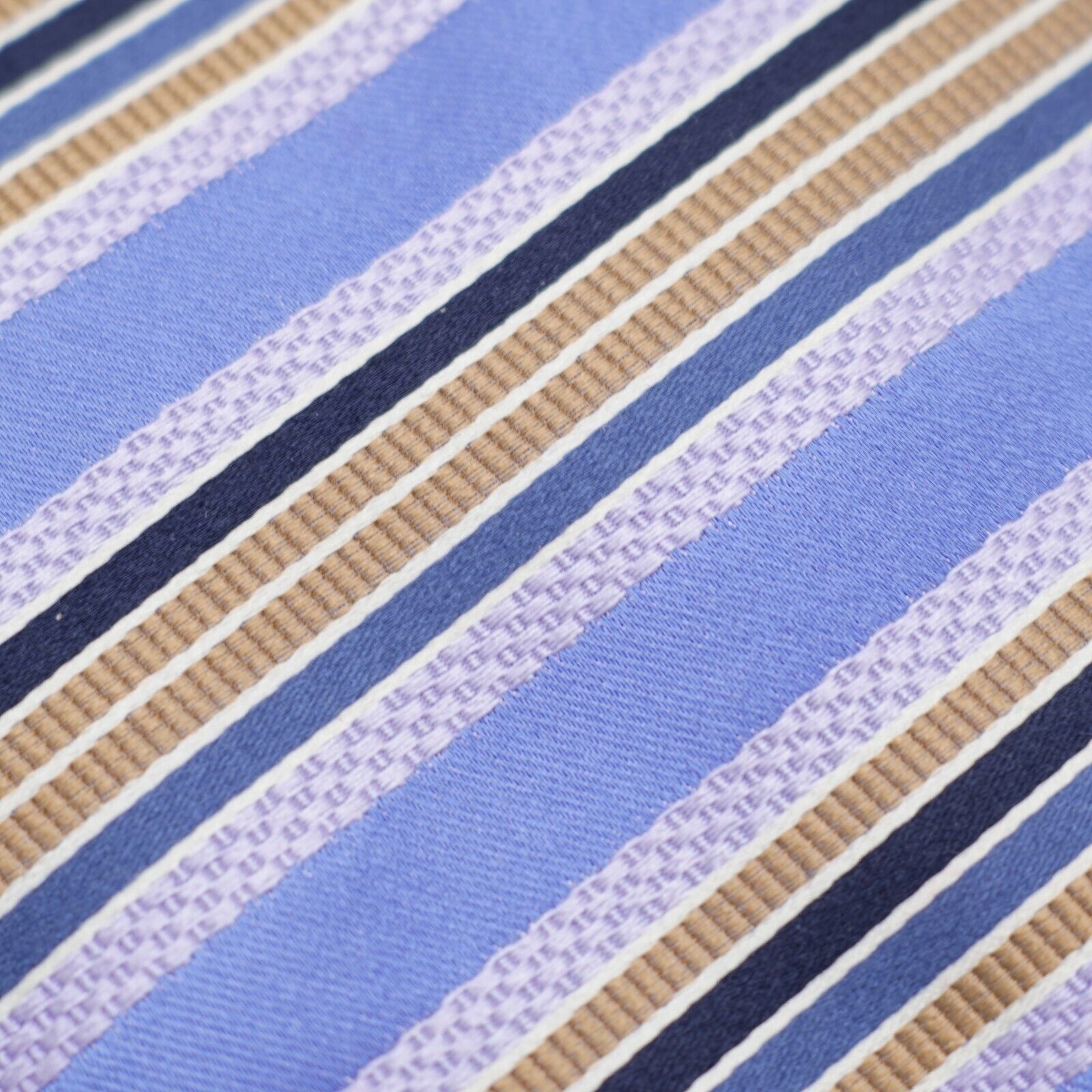 XMI Platinum XMI Platinum Blue Tan Purple Striped Woven Wide Silk Tie Size ONE SIZE - 2 Thumbnail