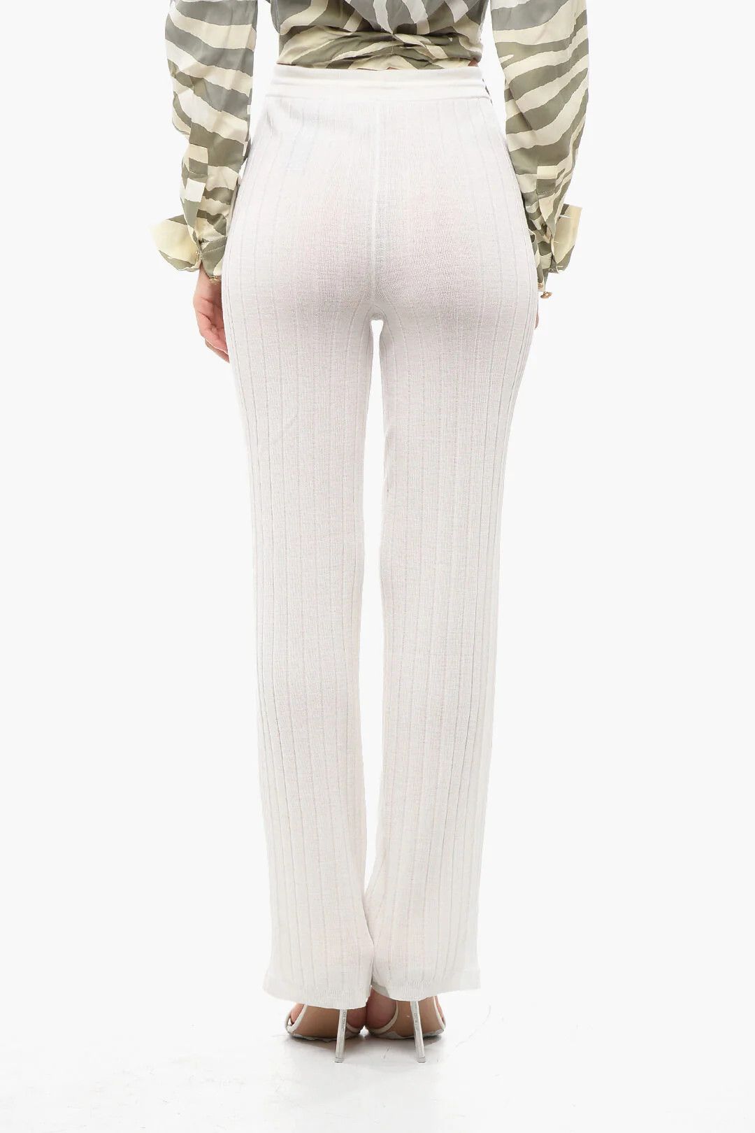 Balmain og1mm0326 High-Waist Ribbed Virgin-Wool Trousers in White Size 27" / US 4 / IT 40 - 2 Thumbnail