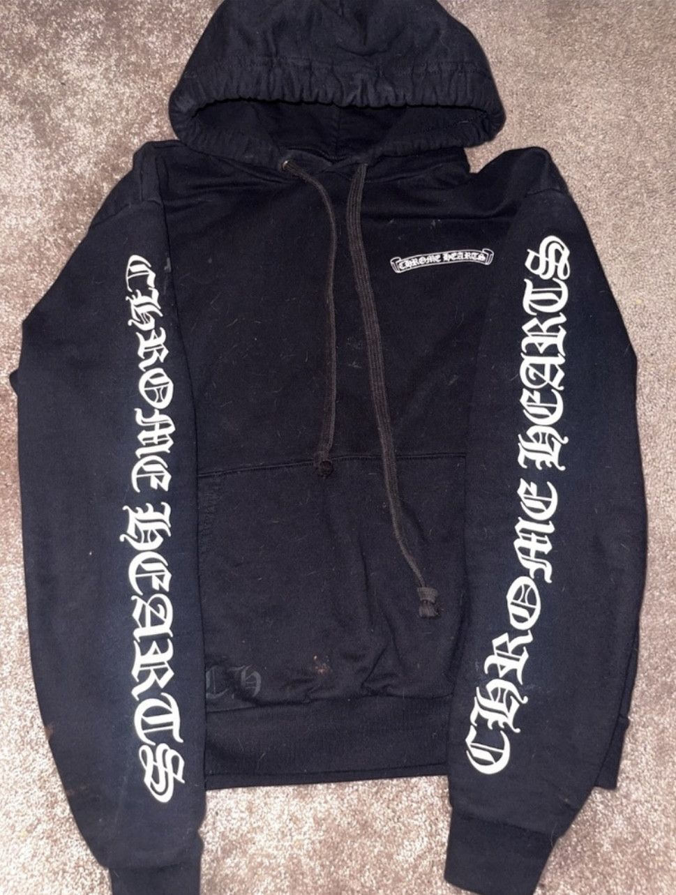 image of Chrome Hearts Scroll Logo Hoodie in Black, Men's (Size XS)