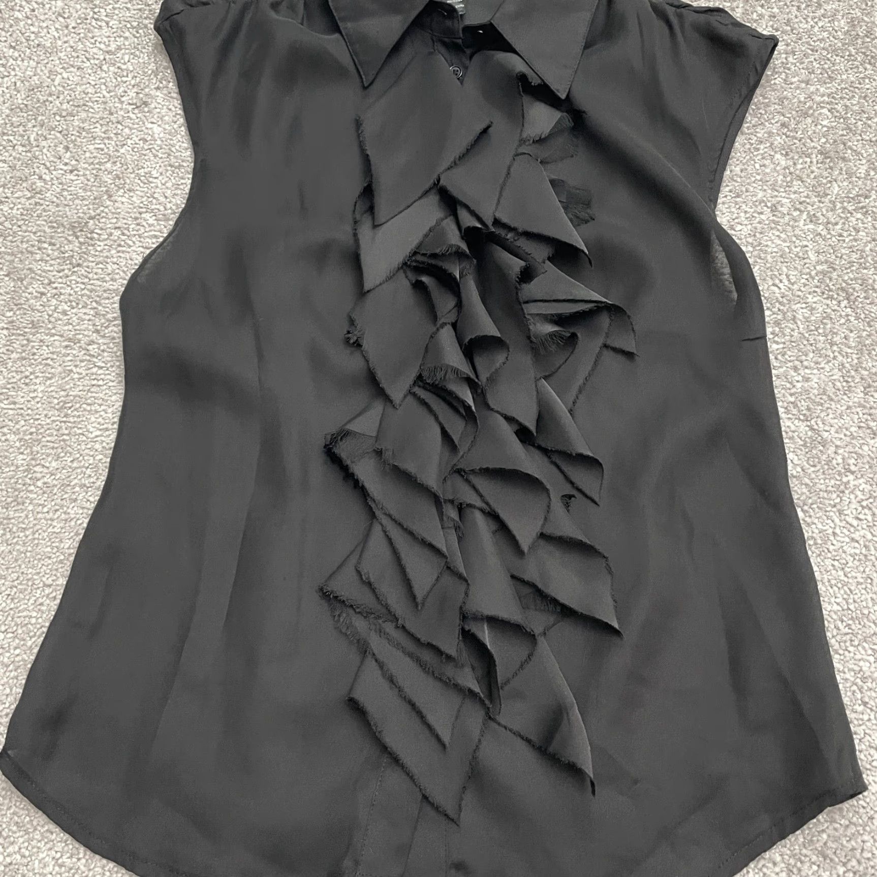 AQUA Aqua Blouse Womens XS Black Sleeveless Button Down Ruffles Top Size XS / US 0-2 / IT 36-38 - 3 Thumbnail