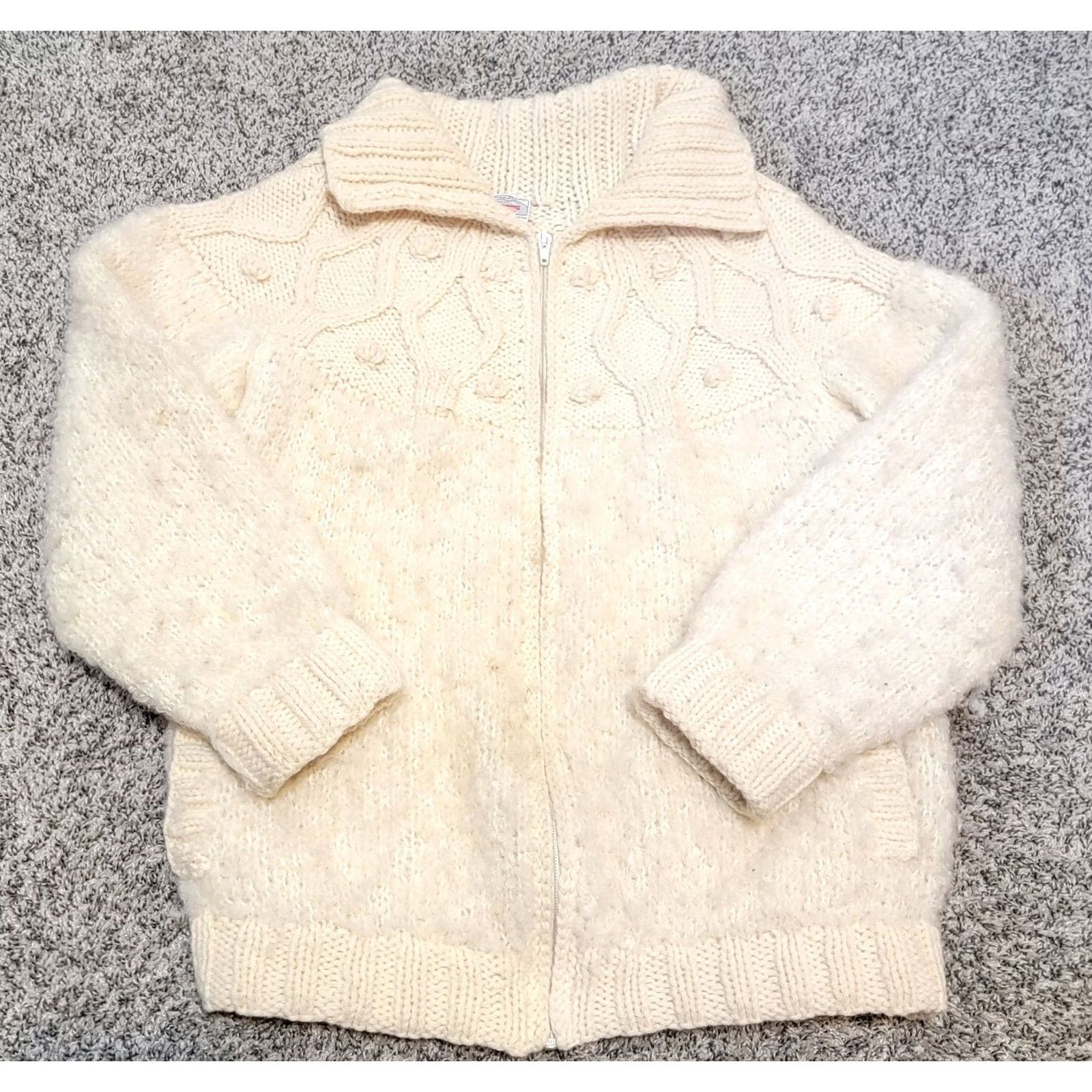 Vintage VINTAGE Avoca Cardigan Sweater Mens/ Womens Fisherman Wool Full Zip Pockets 70s Boho Ivory Med Size M / US 6-8 / IT 42-44 - 2 Thumbnail