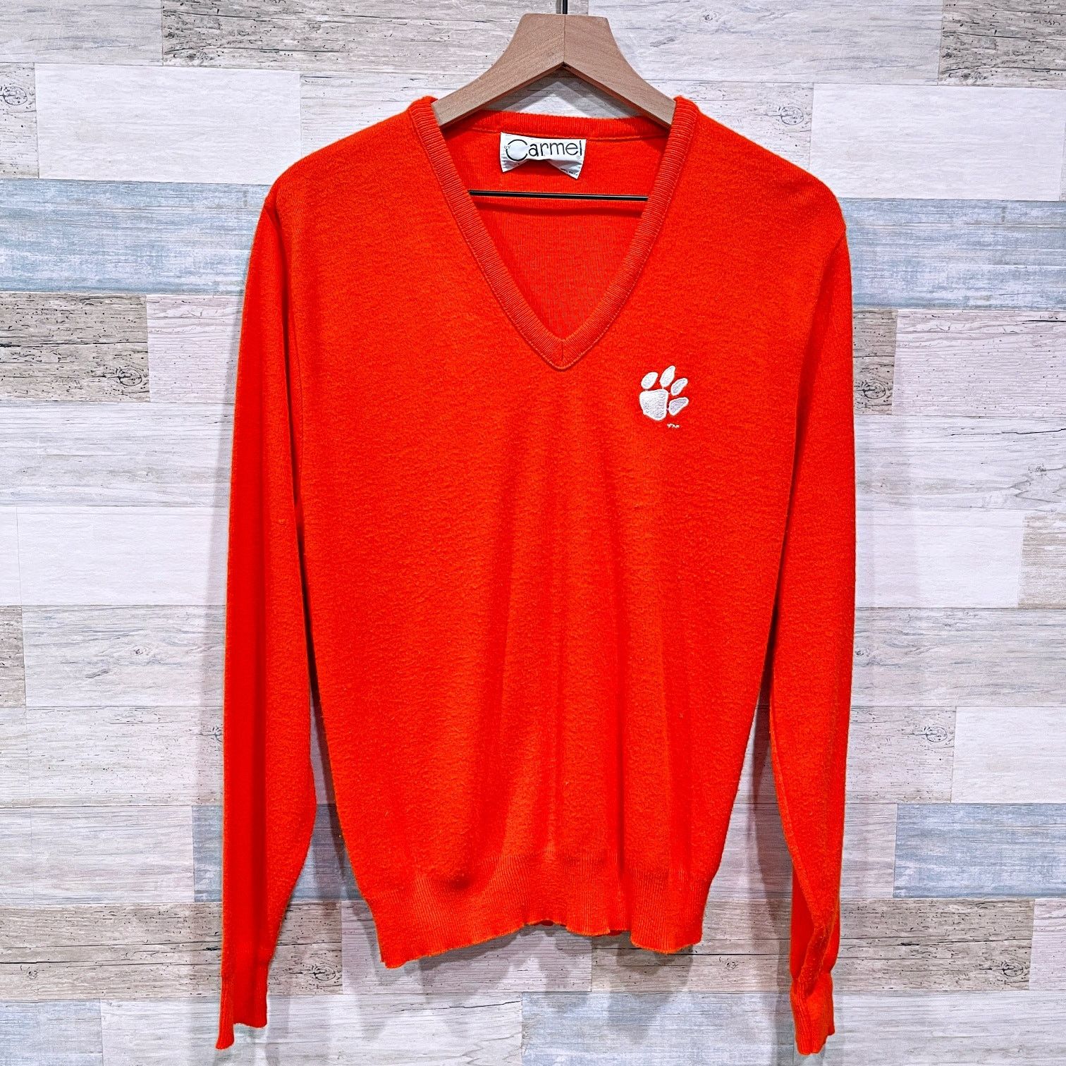 Other × Vintage Clemson Tigers Vintage 60s 70s Sweater Orange V Neck Mens L Size US L / EU 52-54 / 3 - 1 Thumbnail