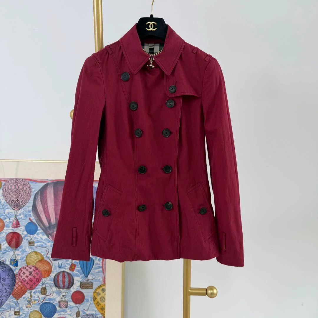 Burberry Burberry Burgundy Short Trench Coat F34 Size XS / US 0-2 / IT 36-38 - 1 Thumbnail