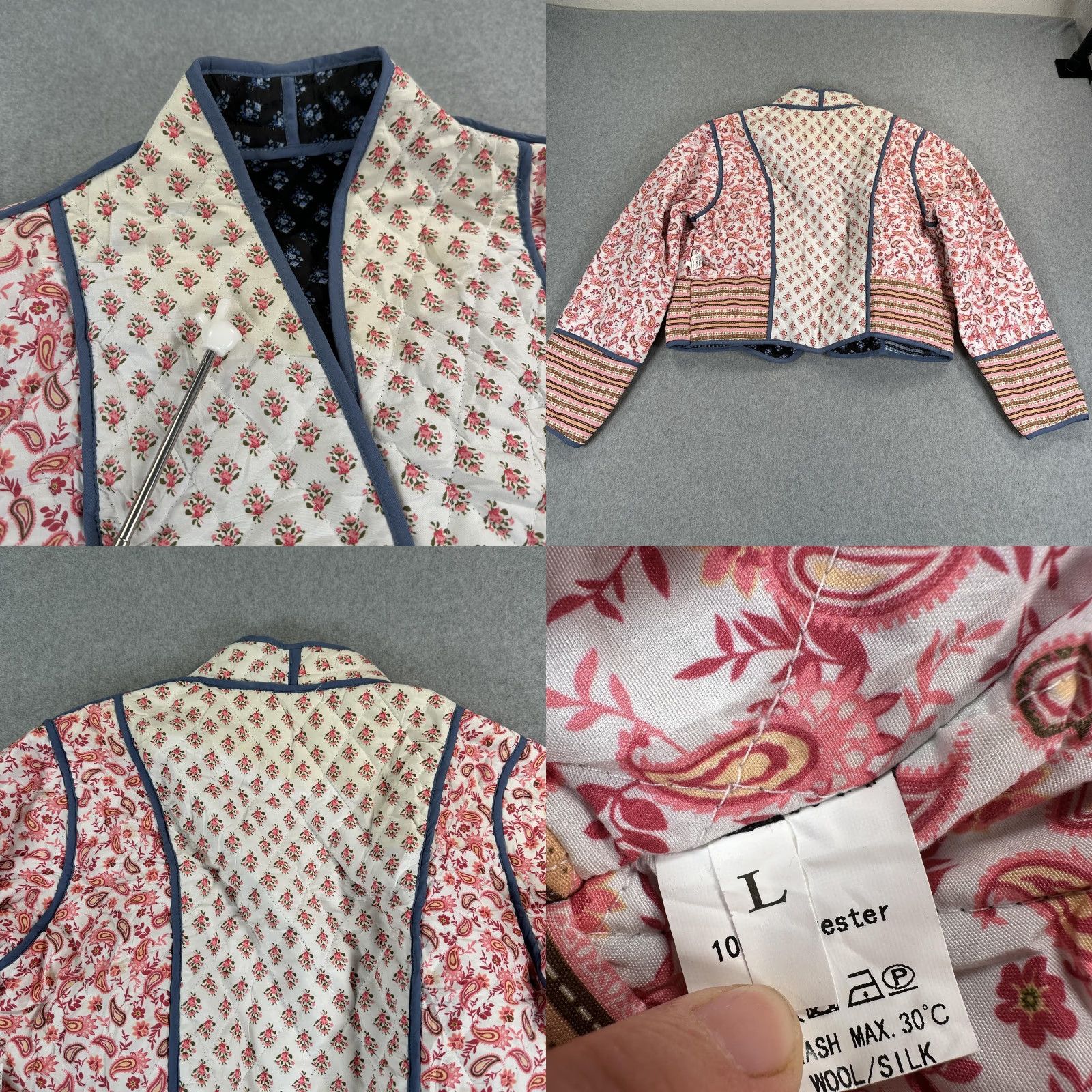 Vintage Reversible Quilted Jacket Womens Large Paisley Boho Cropped Jacket Size L / US 10 / IT 46 - 8 Thumbnail