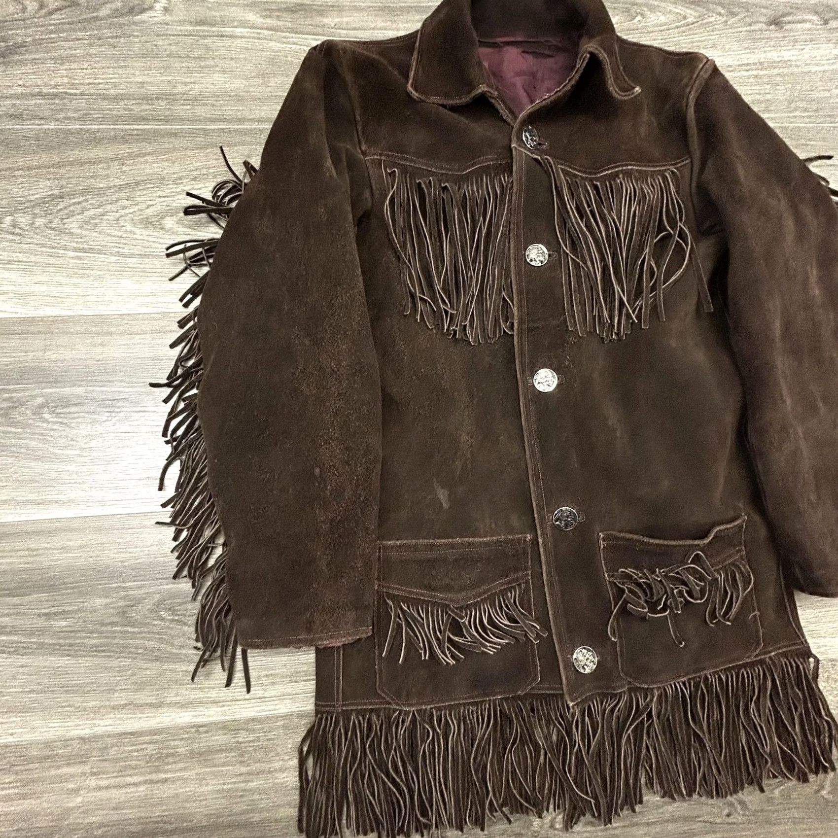 Vintage VINTAGE Suede Leather Fringe Jacket Mens Medium Brown Western Native Rancher 40s Jacket Coat Size US M / EU 48-50 / 2 - 3 Thumbnail