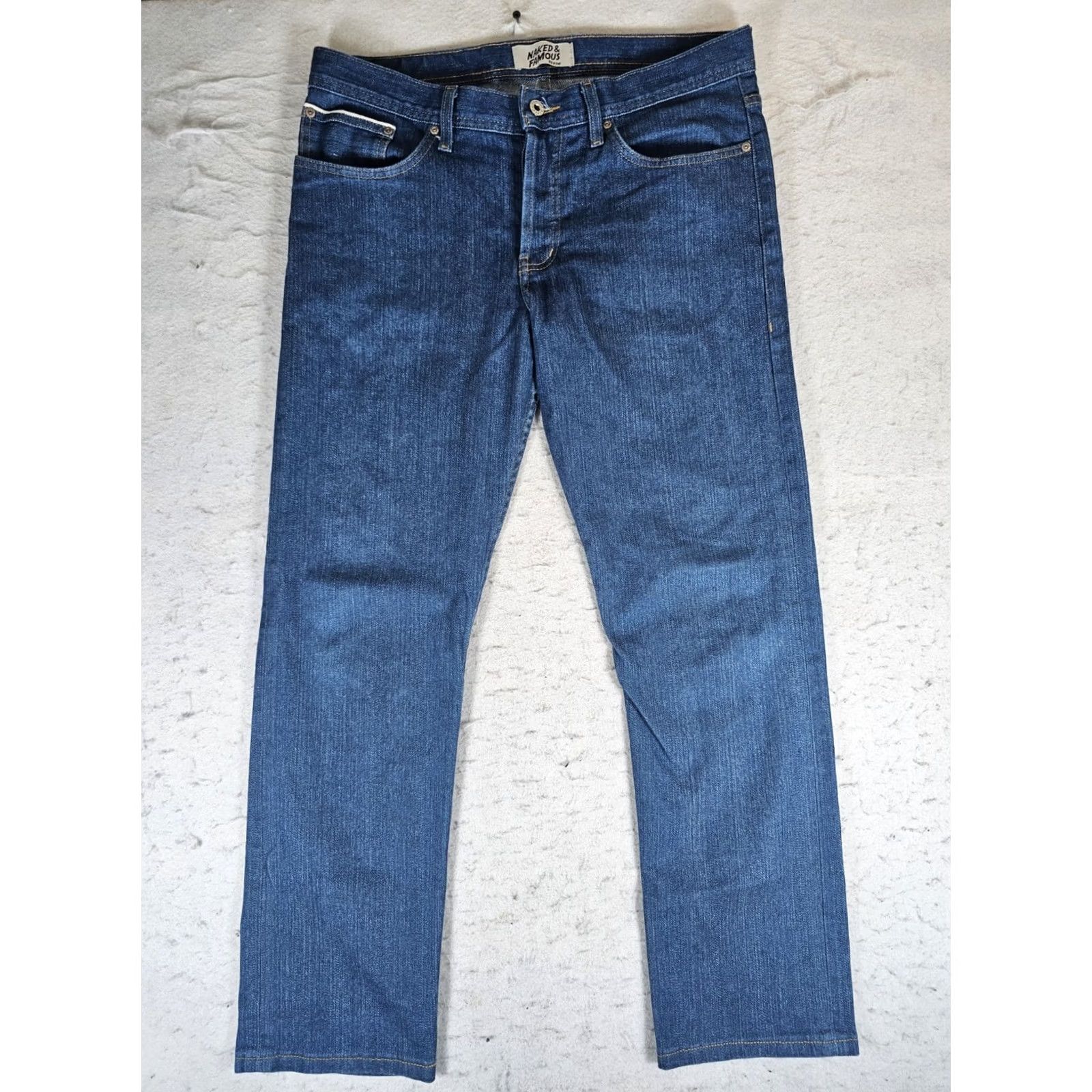 Denime Naked & Famous Weird Guy Selvedge Raw Denim Jeans Mens 34 Island Blue Stretch 34x30 Size US 34 / EU 50 - 4 Thumbnail