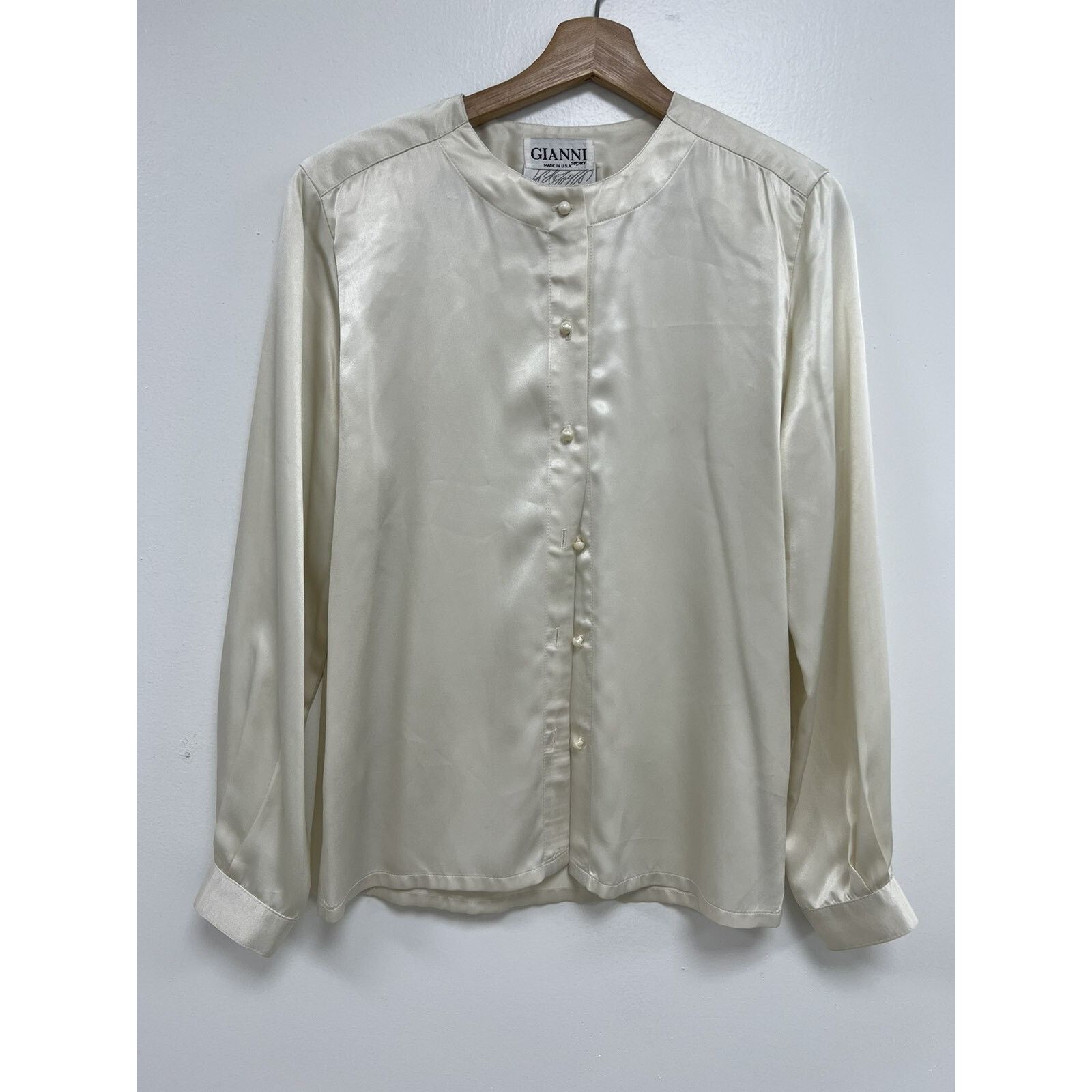 Gianni Valentino GIANNI Women Blouse Long Sleeve Made in USA Ivory A001635 Size M / US 6-8 / IT 42-44 - 2 Thumbnail