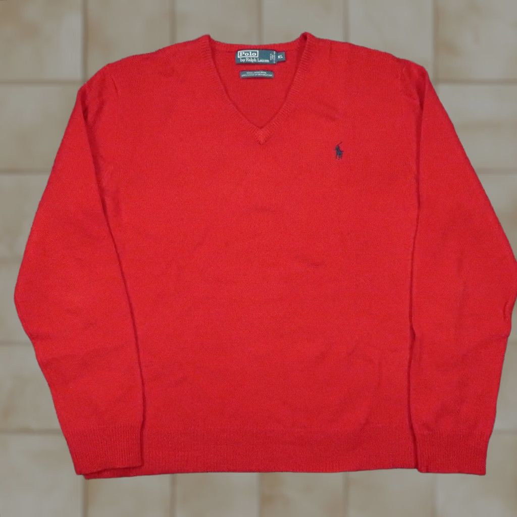Polo Ralph Lauren Polo Ralph Lauren Pullover Shirt Mens XL Red Wool Lambswool V Neck Knit Italian Yarn Size US XL / EU 56 / 4 - 1 Thumbnail