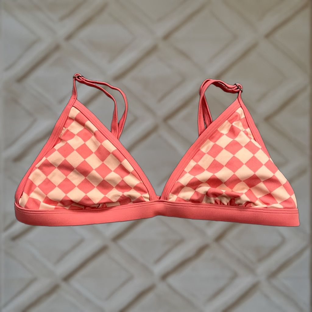 Vintage VINTAGE Kona Sol Women's Bikini Top M Peach Checkered Summer Beach Women Size M / US 6-8 / IT 42-44 - 1 Thumbnail