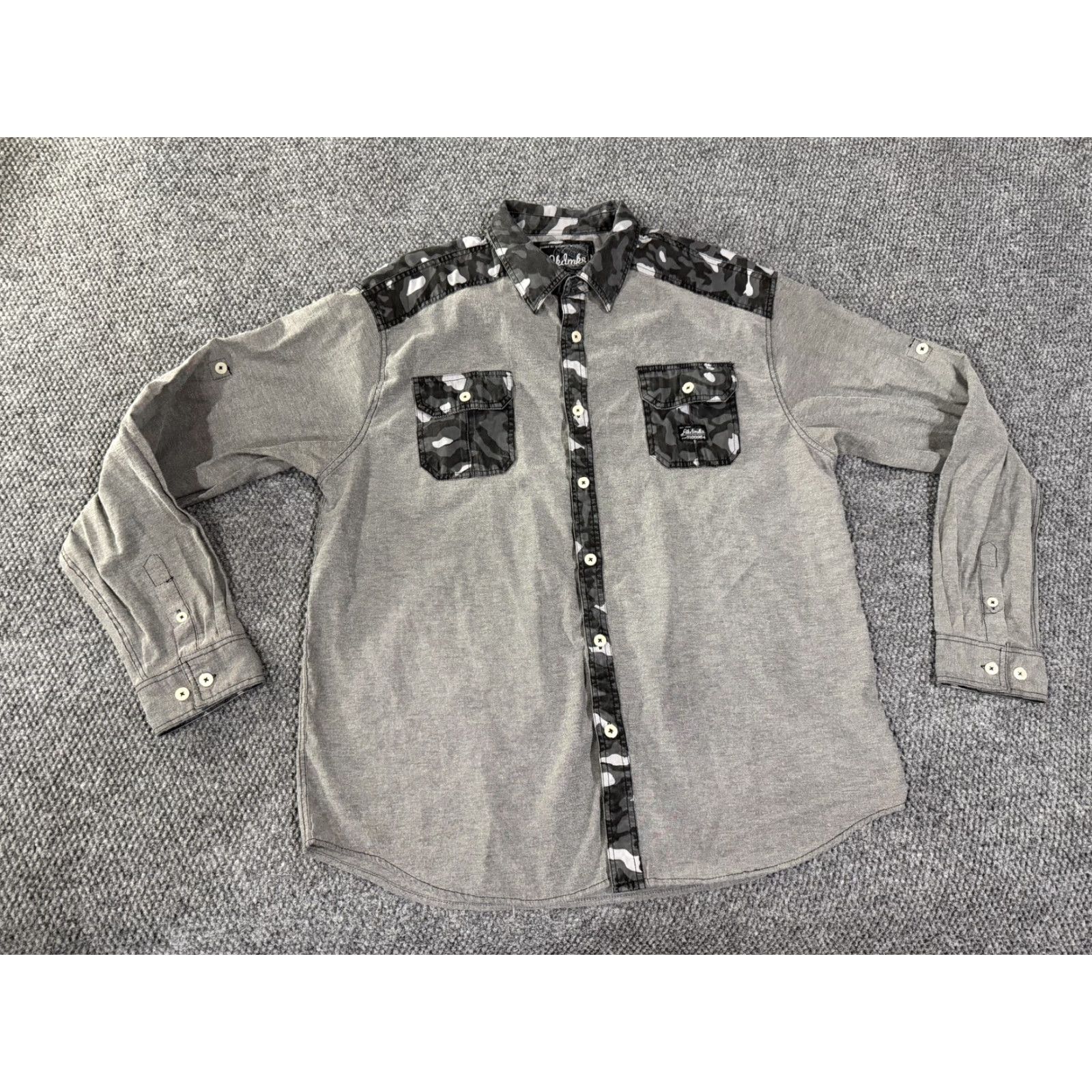 Vintage Akdmks Shirt Mens 3XL Gray Camouflage Trim Long Sleeve Button Front Outdoor Casual Size US XXL / EU 58 / 5 - 2 Thumbnail
