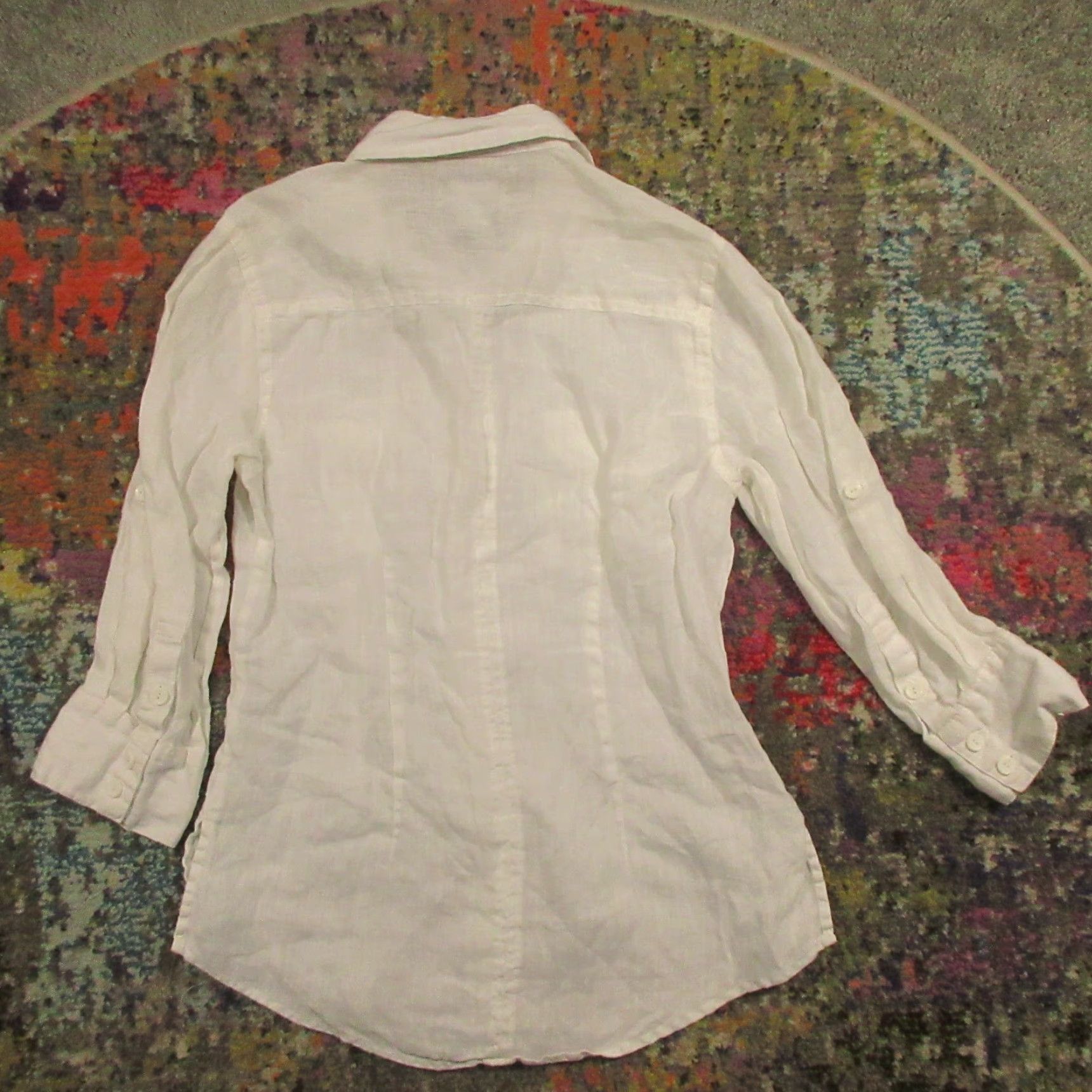 Vintage Pulp Shirt White Linen Womens Small 3/4 Sleeve Button Front Blouse Cottage Size S / US 4 / IT 40 - 2 Thumbnail