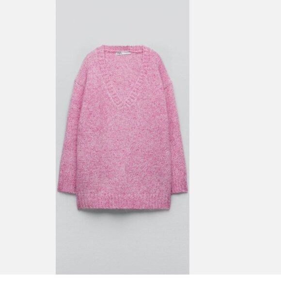 Zara NWT ZARA V NECK BUBBLE GUM PINK CHUNKY SWEATER MEDIUM WOOL Size M / US 6-8 / IT 42-44 - 5 Thumbnail