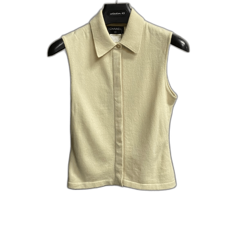 Chanel Chanel Beige Knit Sleeveless Button Cardigan Size US M / EU 48-50 / 2 - 1 Thumbnail