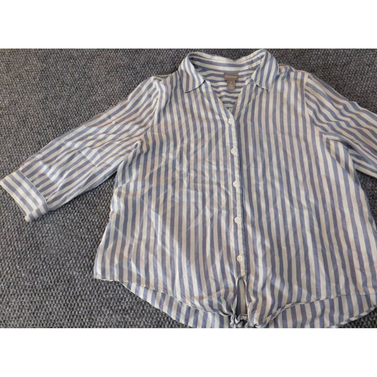 Vintage Chicos Button-Up Shirt Womens 1 Blue Striped Lyocell Long Sleeve Collared Casual Designer Classic Oversized Regular Size XS / US 0-2 / IT 36-38 - 3 Thumbnail