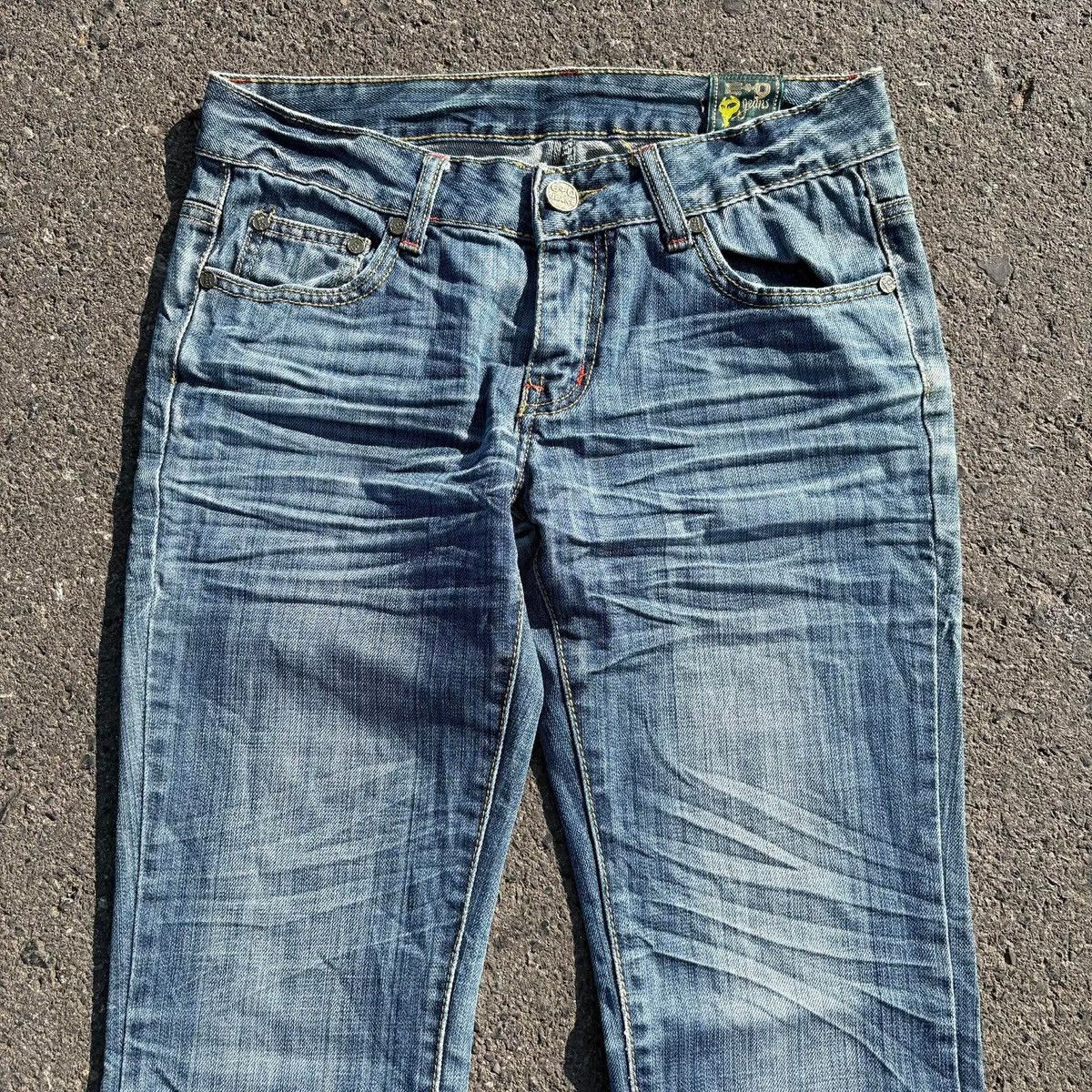 Japanese Brand ❌SOLD❌E+O Y2K Flare Jeans Back Embroidery Blue Denim Size 29" - 8 Thumbnail