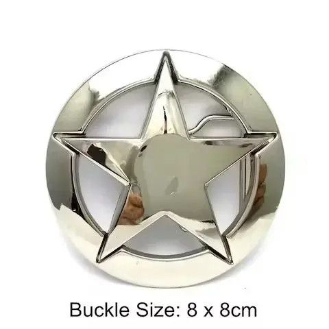 Leather Silver Star Round Metal Belt Buckle Size ONE SIZE - 4 Thumbnail