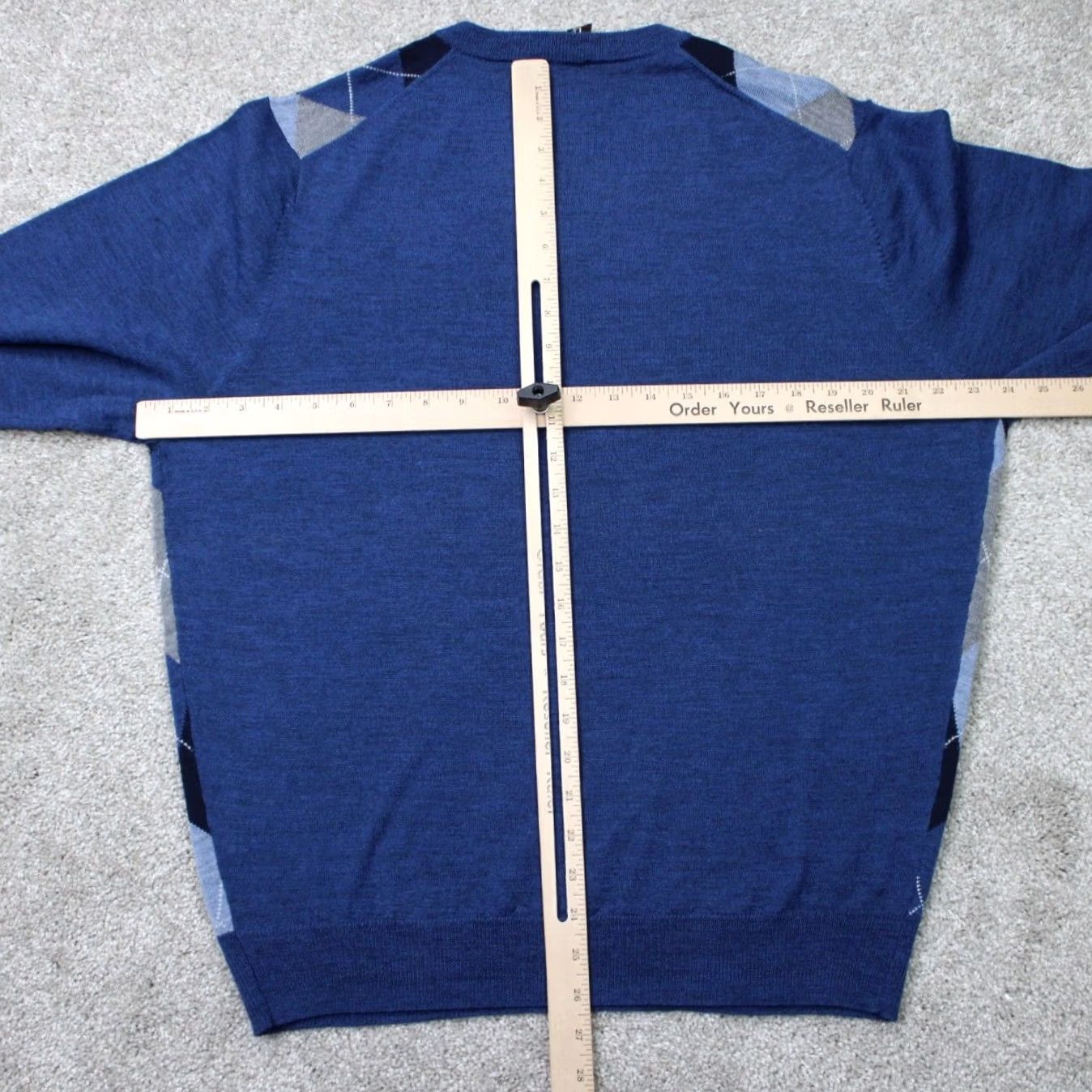 Jos. A. Bank Jos. A. Bank Sweater Mens Medium Blue Argyle 100% Merino Wool V-Neck Pullover Size US M / EU 48-50 / 2 - 7 Thumbnail