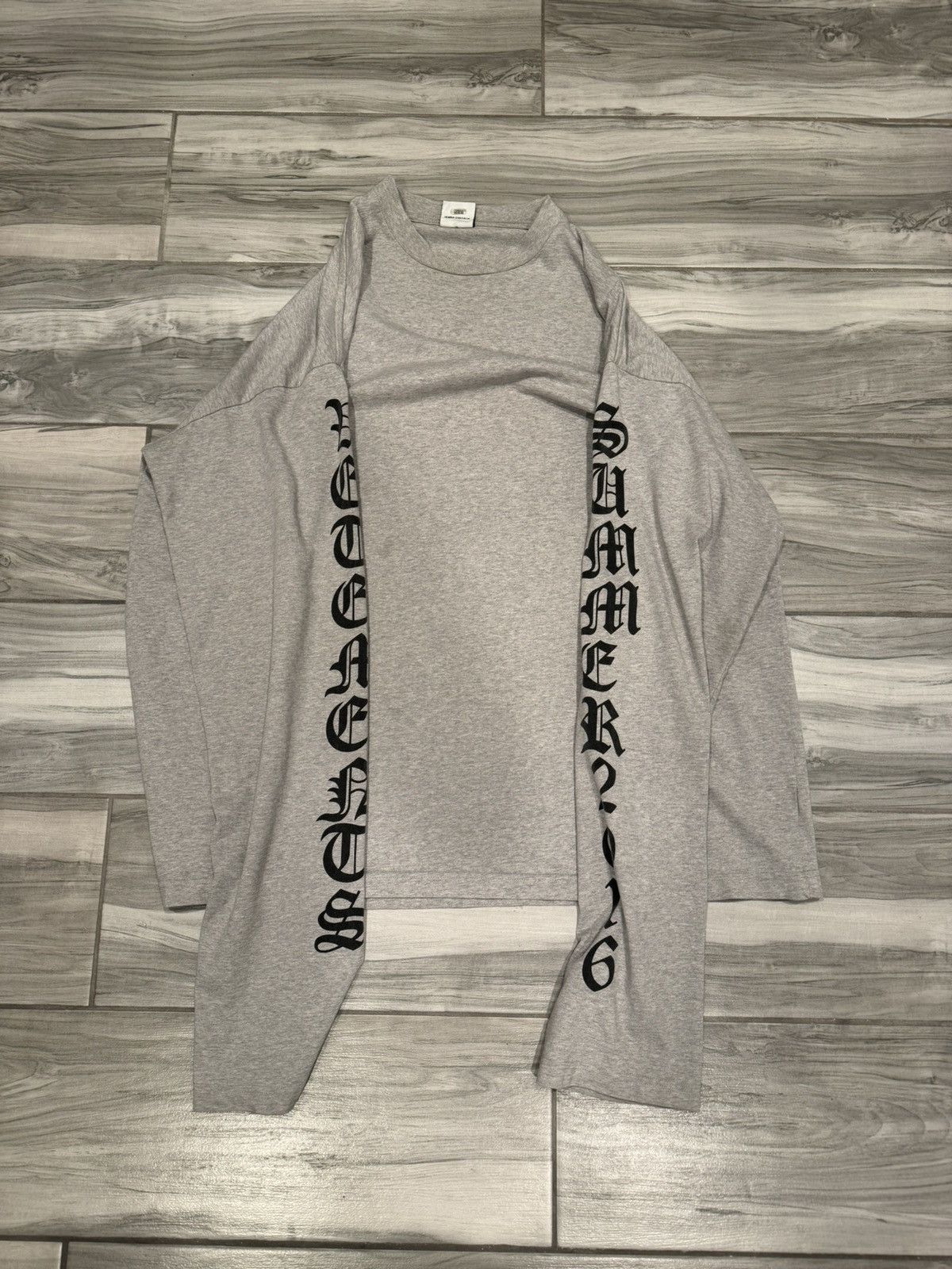 image of Vetements Summer 2019 Long Sleeve Tee in Grey, Men's (Size XL)