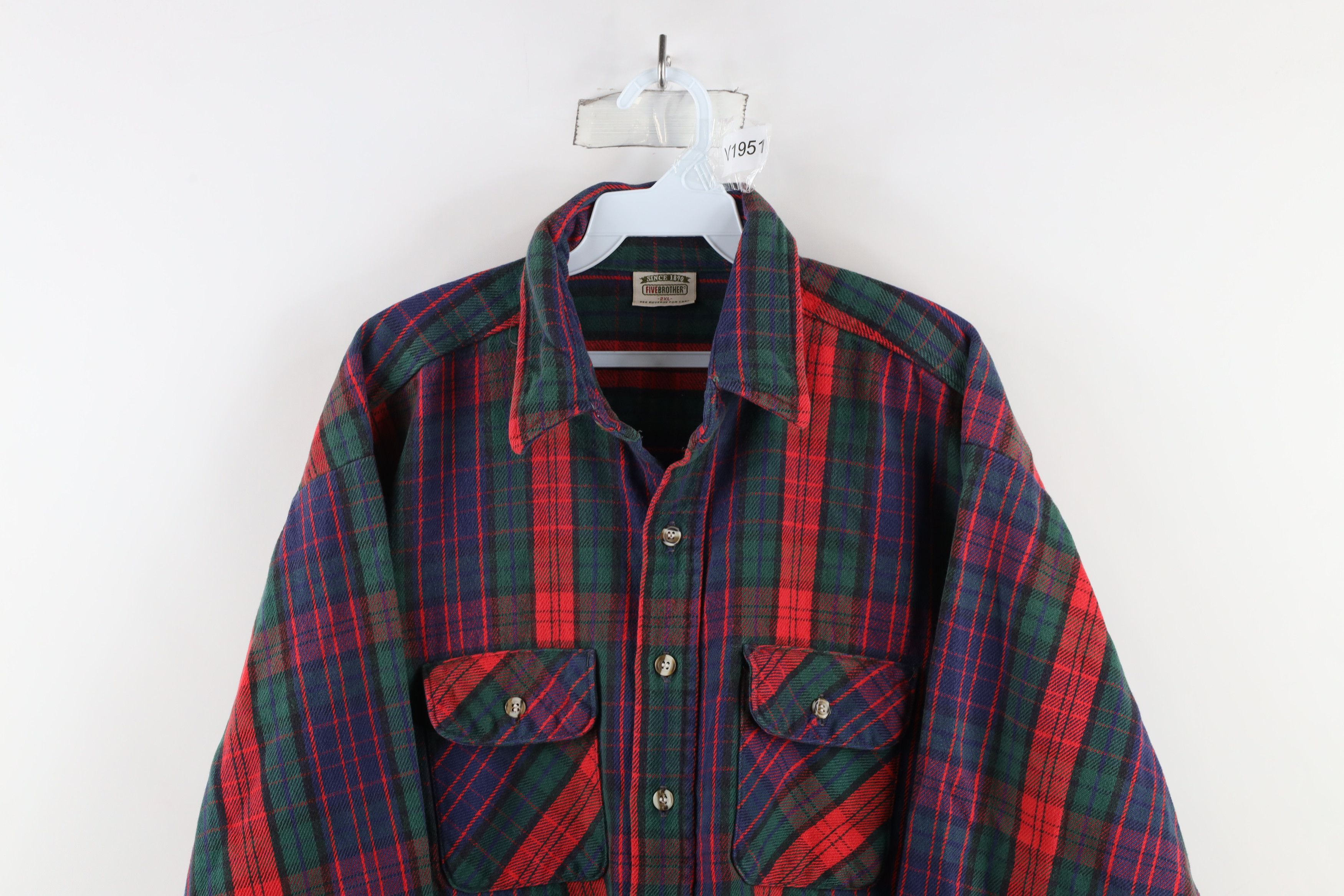FiveBrother × Vintage Vintage 90s Five Brother Flannel Button Shirt Plaid USA Size US XXL / EU 58 / 5 - 2 Thumbnail