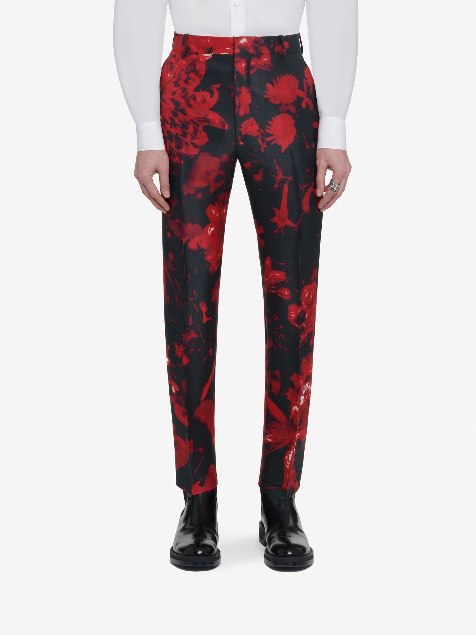Alexander McQueen o1w1db10725 Wax Flower Cigarette Trousers in Black/Red Size US 40 / EU 56 - 4 Thumbnail