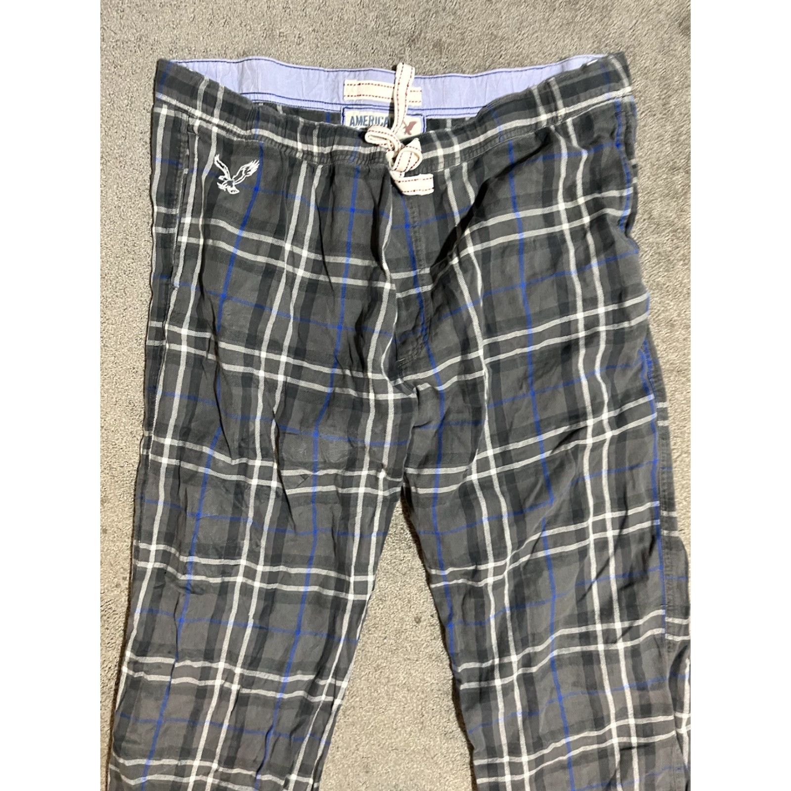 American Eagle Outfitters American Eagle Sweatpants XL Gray Plaid Fleece Lounge Straight Elastic Waist Pockets Mens Cargo Activewear Casual Travel Winter Fall Spring Size US 36 / EU 52 - 2 Thumbnail