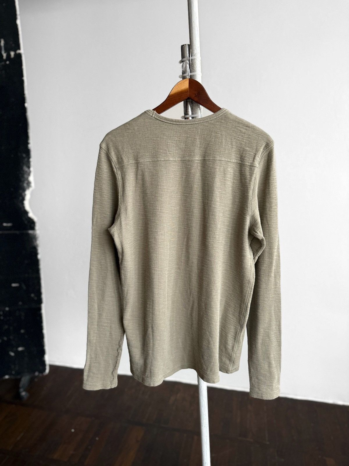 Allsaints AllSaints Mens Beige Waffle Knit Thermal Long Sleeve T-Shirt Size US M / EU 48-50 / 2 - 2 Thumbnail