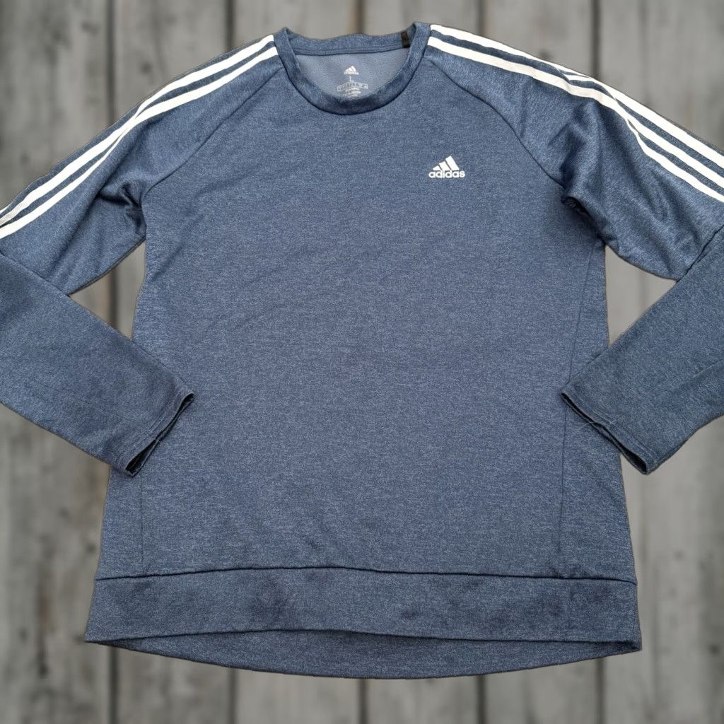 Adidas Adidas Running Sweatshirt Mens Large Climawarm 3-Stripes Crew Neck Pullover Blue Polyester Fleece Athletic Shirt Size US L / EU 52-54 / 3 - 1 Thumbnail