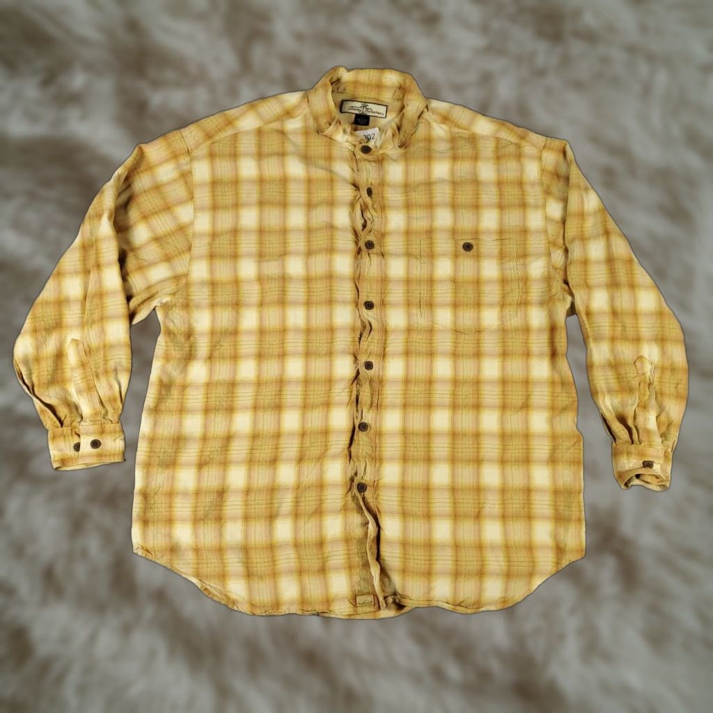 Tommy Bahama Tommy Bahama Button-Up Shirt Mens Large Brown Yellow Plaid Silk Long Sleeve Casual Classic Size US L / EU 52-54 / 3 - 1 Thumbnail