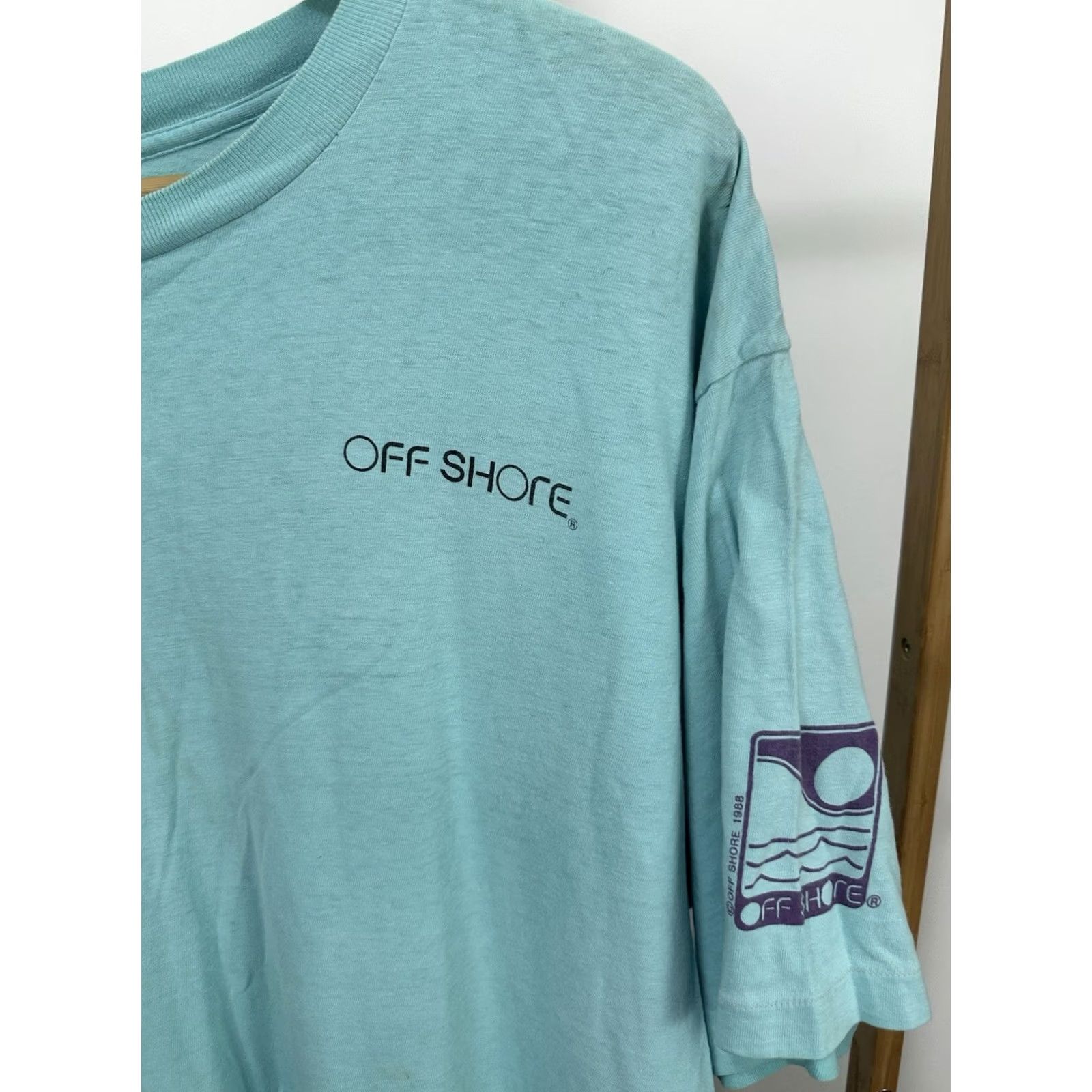 VIBE VTG 80s Off Shore Surf Skate Beach Lifestyle Vibe 1998 T-Shirt XL Teal Mens Short Sleeve Wave Beach Surf Skate Vintage XL T-Shirt off Shore Size US XL / EU 56 / 4 - 4 Thumbnail