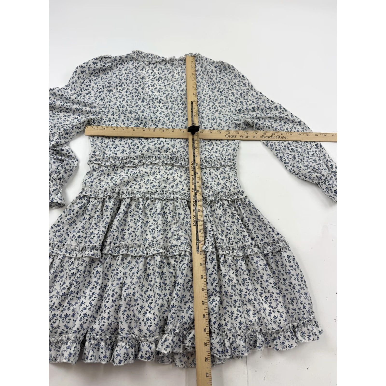 Vintage Rya Burcher Dress Womens Medium White Floral Long Sleeve Ruffle Mini Sundress Size M / US 6-8 / IT 42-44 - 7 Thumbnail