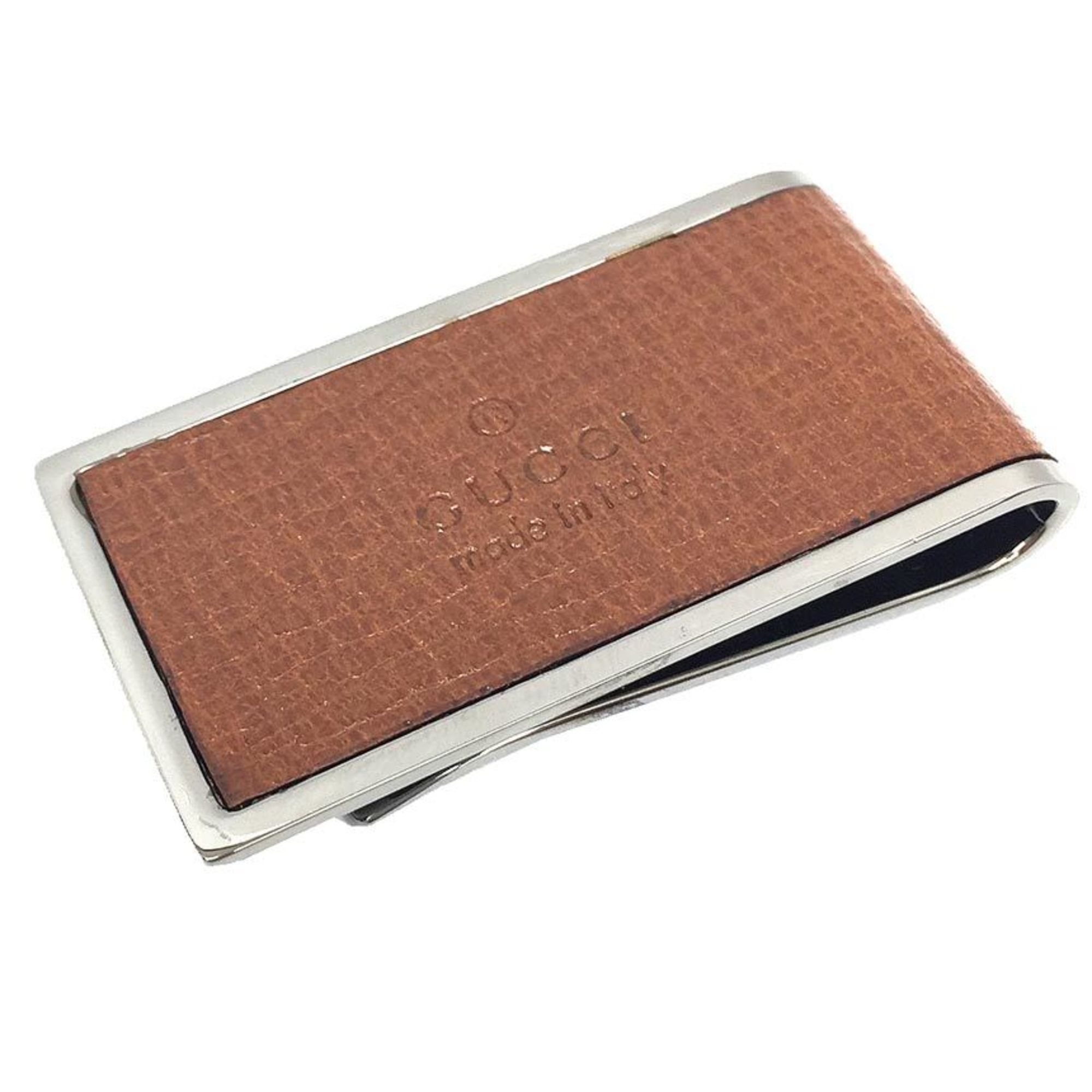 image of Gucci Money Clip Leather Silver X Brown Men's Wallet