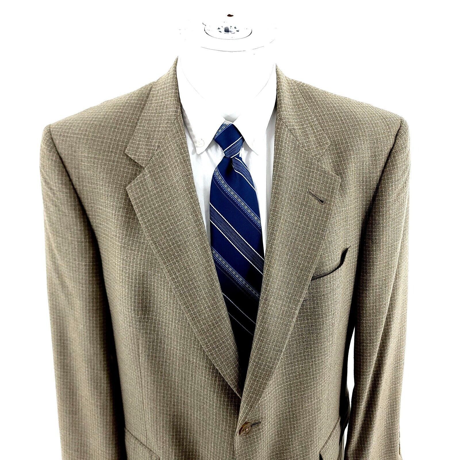 Hart Schaffner Marx Hart Schaffner Marx Wool 2 Button Sport Coat Tan Green Check Size 42R - 1 Thumbnail