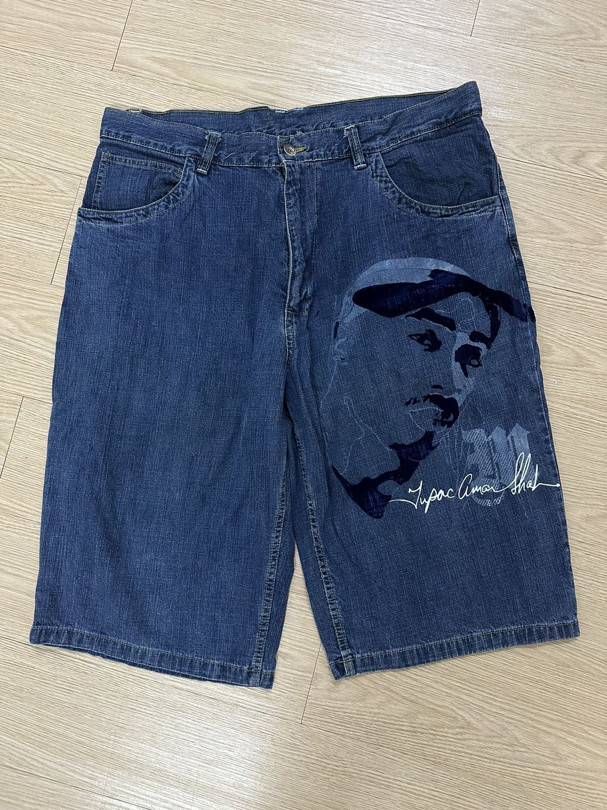 Makaveli × Vintage Rare And Beautiful Vintage Tupac Makaveli Baggy Jorts Denim Size US 40 / EU 56 - 3 Thumbnail