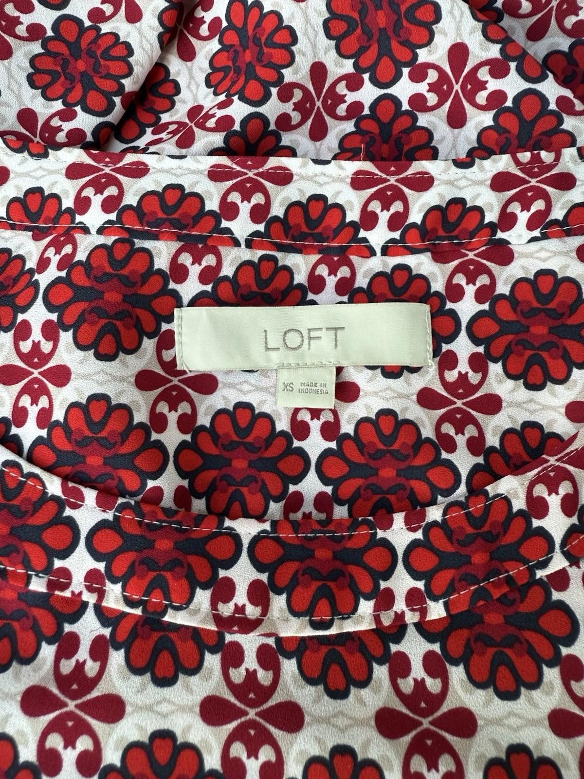 Designer The Loft Size XS Red White Floral Design Women’s Blouse Size XS / US 0-2 / IT 36-38 - 4 Thumbnail