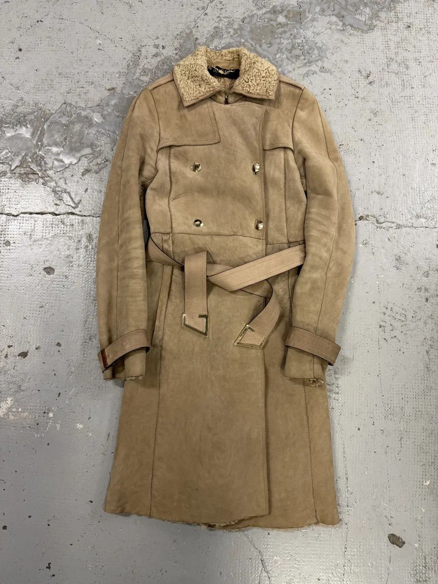 Gucci 2000s Gucci Beige Premium Shearling Long Belted Coat Size S / US 4 / IT 40 - 1 Thumbnail