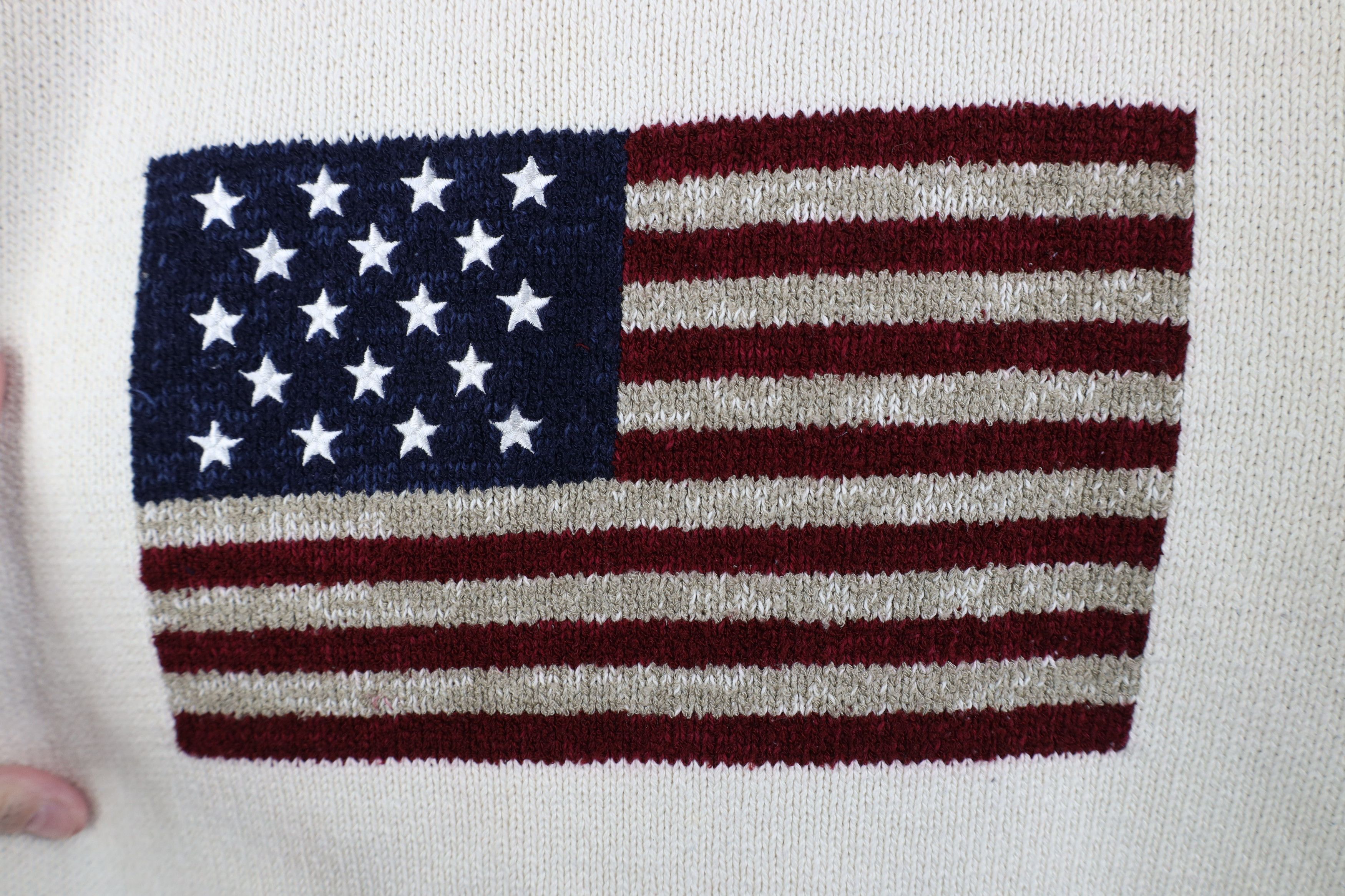 Vintage Vintage 90s Streetwear USA Flag Knit Crewneck Sweater Size US XXL / EU 58 / 5 - 4 Thumbnail