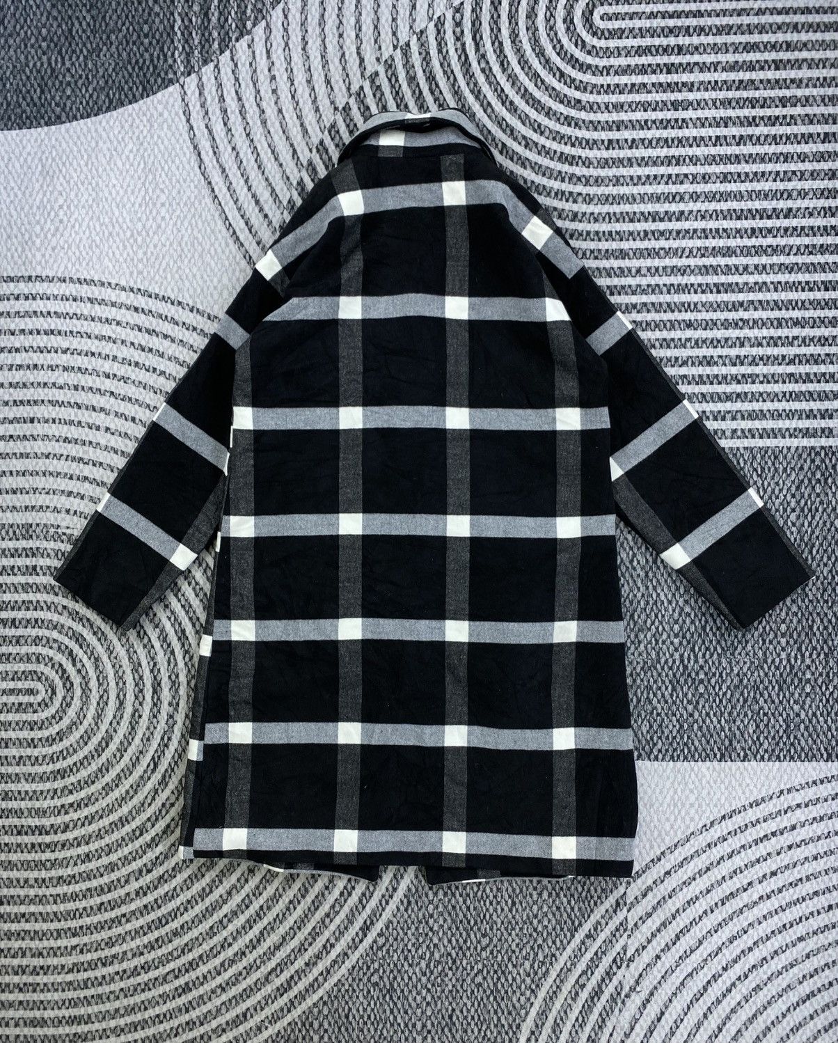 Other Vintage Back Number Black Checked Long Wool Coat Jacket Size US M / EU 48-50 / 2 - 2 Thumbnail