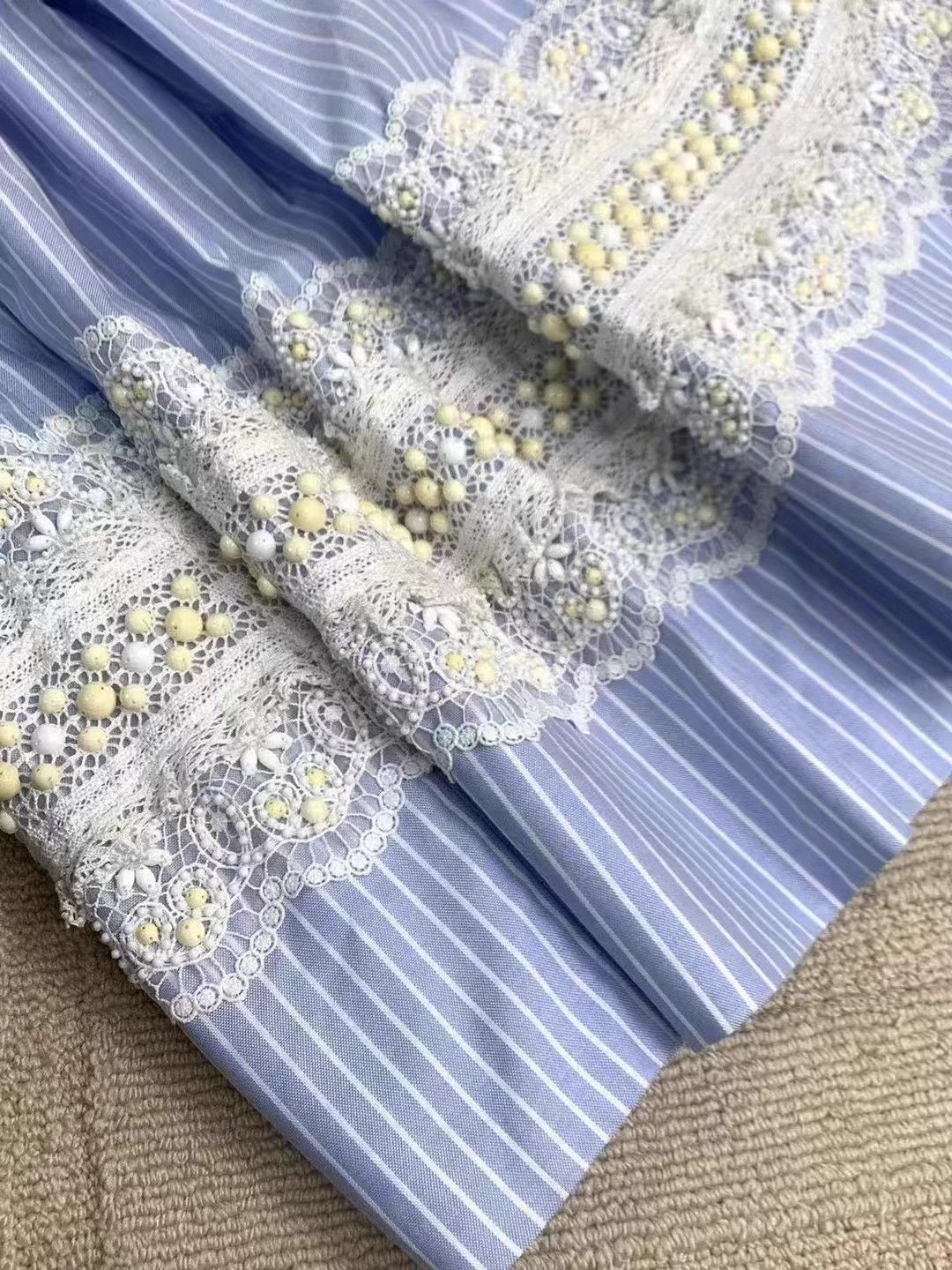 Miu Miu Miu Miu Lace Trim Stripe Skirt 40 Like New 100% Cotton Size 27" / US 4 / IT 40 - 3 Thumbnail