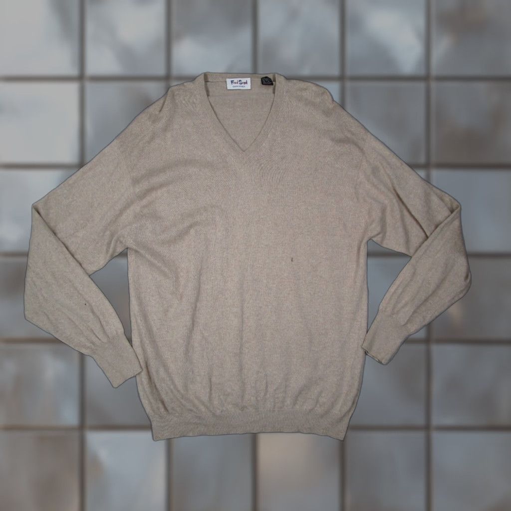Fred Segal Fred Segal Mens Beige Cashmere Silk Pullover Sweater Extra Large V Neck Long Sleeve Size US XL / EU 56 / 4 - 1 Thumbnail