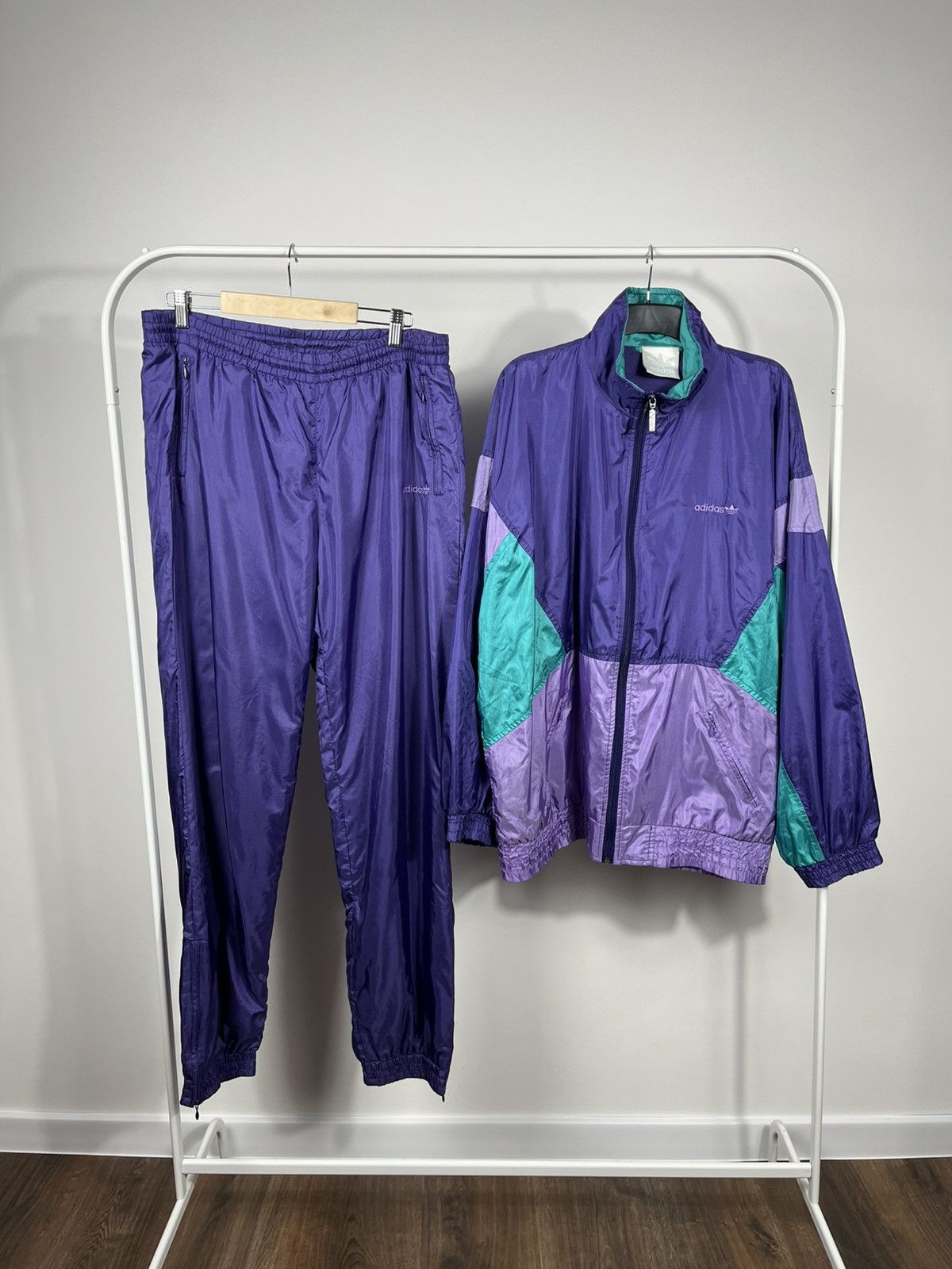Adidas Vintage Adidas Purple Track Suit Windbreaker Jacket Pants Size US XL / EU 56 / 4 - 1 Thumbnail