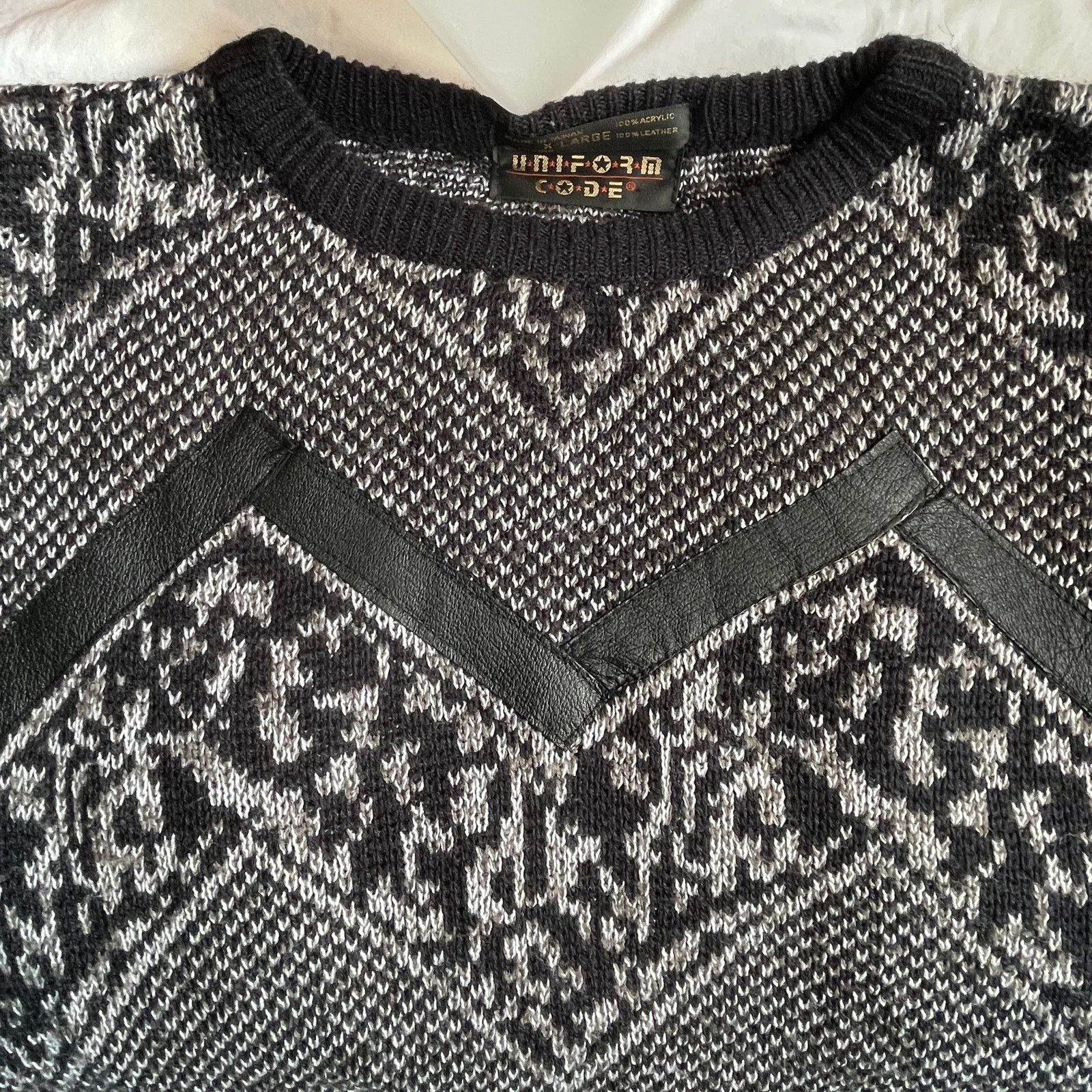 Vintage VINTAGE 80s Uniform Code Men's Leather Trim Sweater Size XL Size US XL / EU 56 / 4 - 5 Thumbnail