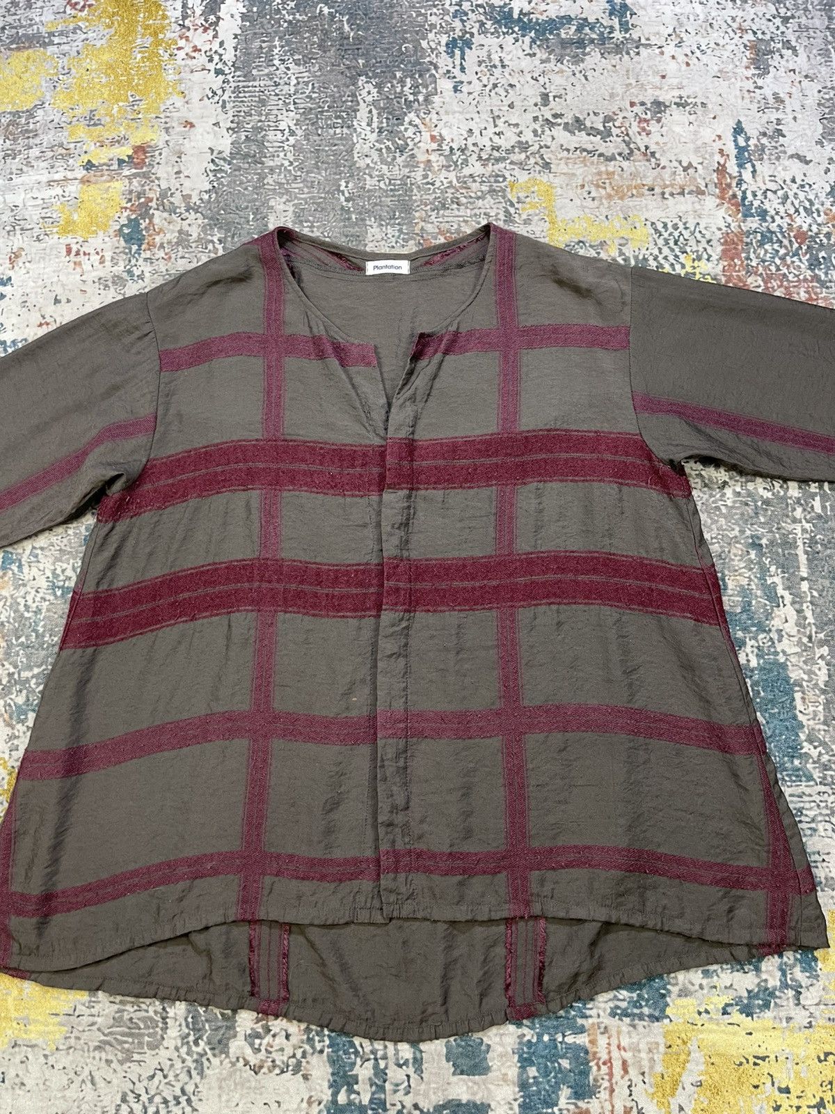 Issey Miyake Issey Miyake Plantation 3 Quarter Sleeve Maroon Check Top Size US M / EU 48-50 / 2 - 3 Thumbnail