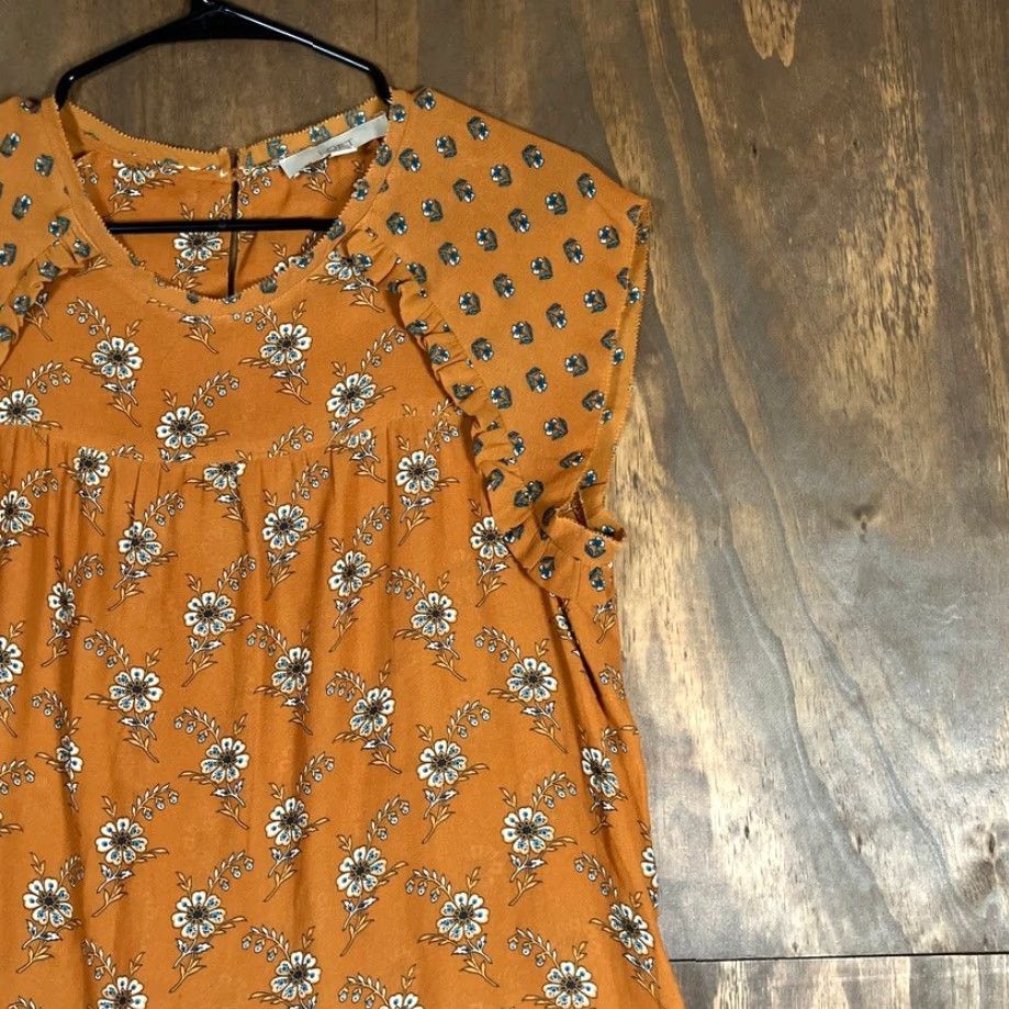 Loft LOFT Blouse Floral Cap Sleeve Button Back Closure Medium Womens Mustard Yellow Size M / US 6-8 / IT 42-44 - 5 Thumbnail