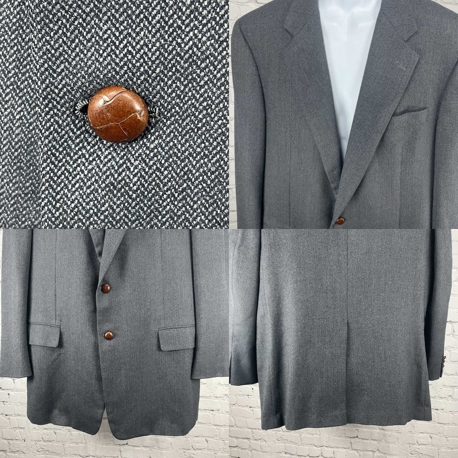 Vintage Hickey Freeman Grey Wool 2 Button Vented Blazer Sport Coat USA Made Size 44L Size 44R - 8 Thumbnail