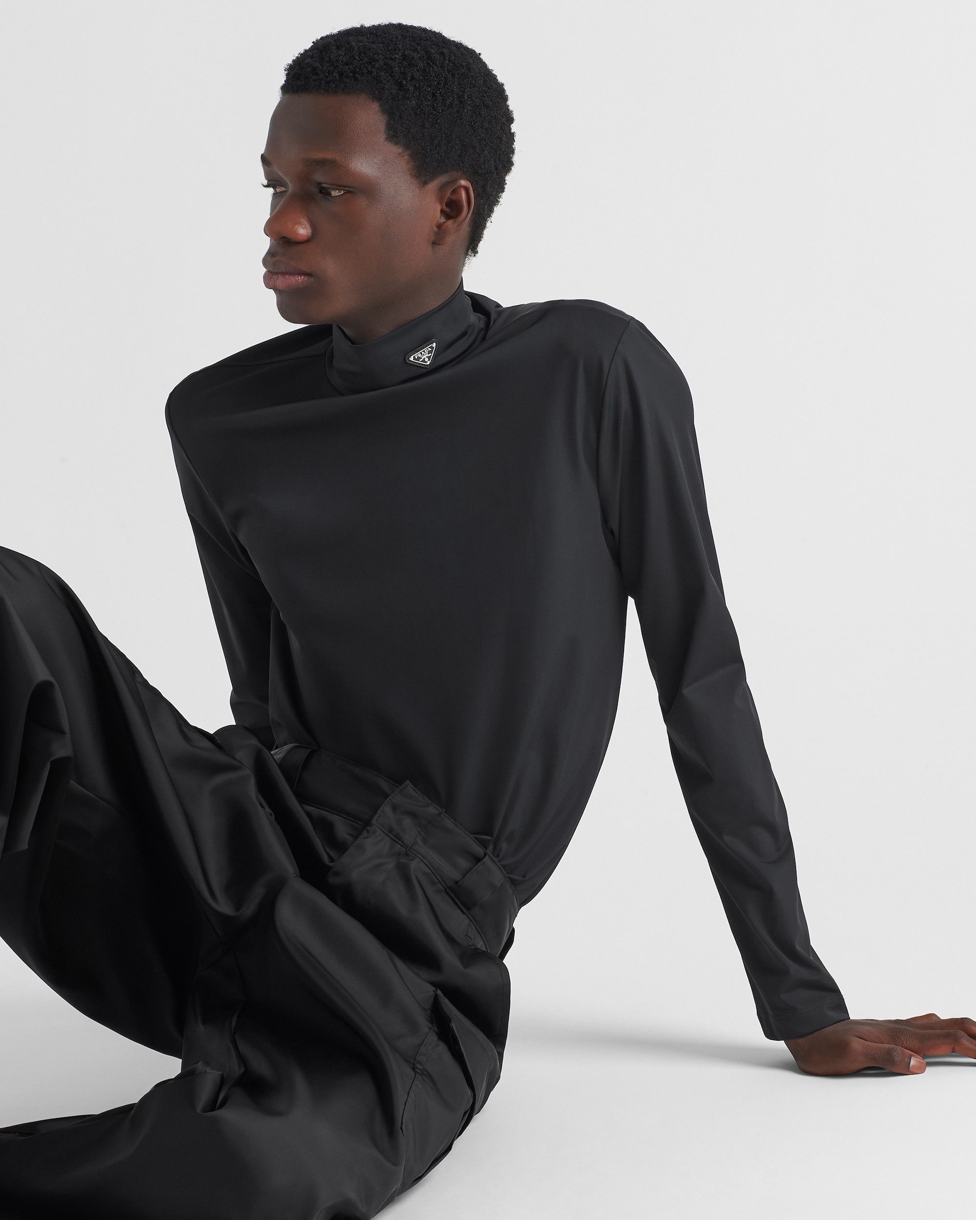 Prada Stretch cotton turtleneck with logo Size US M / EU 48-50 / 2 - 1 Thumbnail