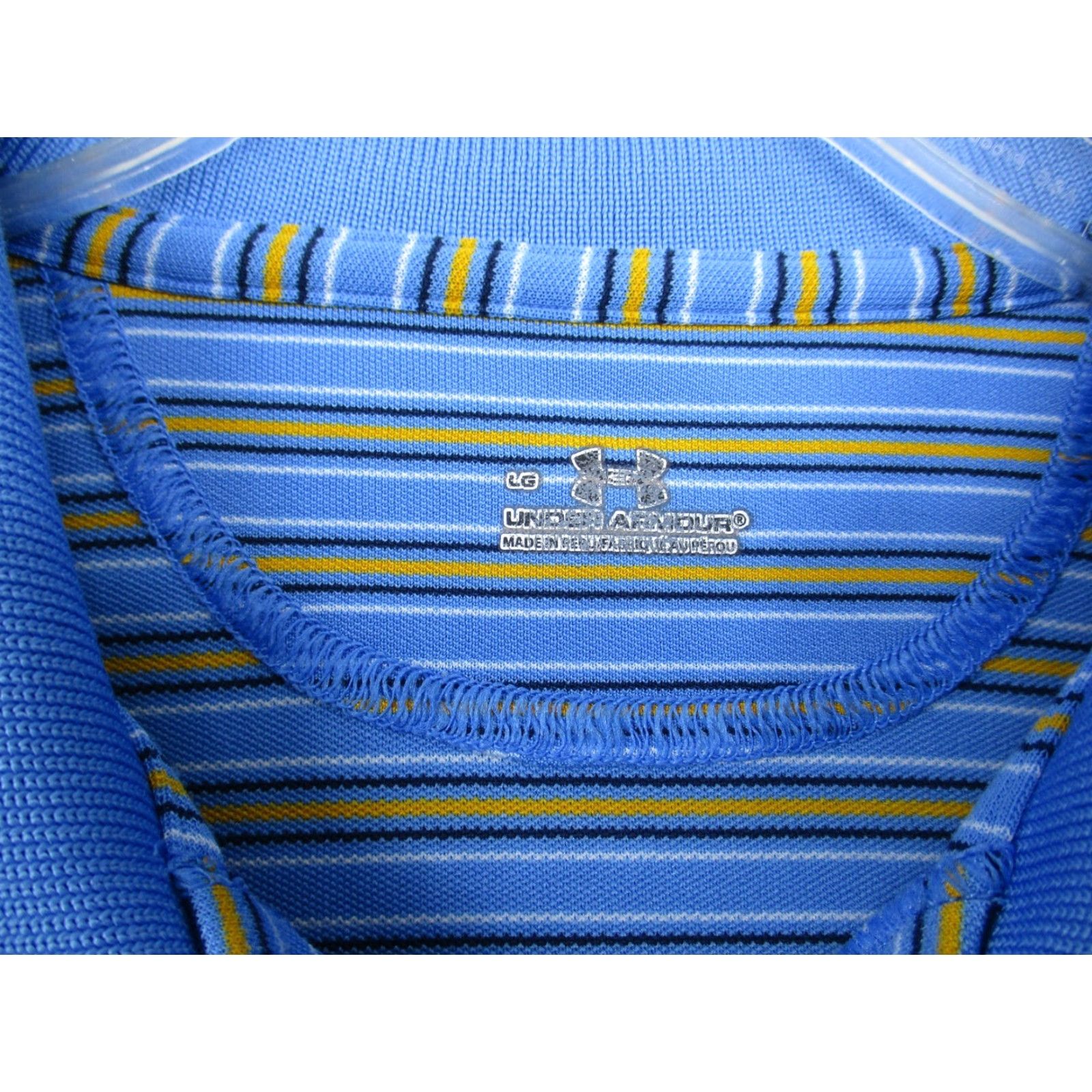 Under Armour Under Armour Polo Shirt Mens L Blue Stripe Embroidered Logo Golf Classic Short Sleeve breathable Polyester Blend Knit Button Collared Size US L / EU 52-54 / 3 - 4 Thumbnail